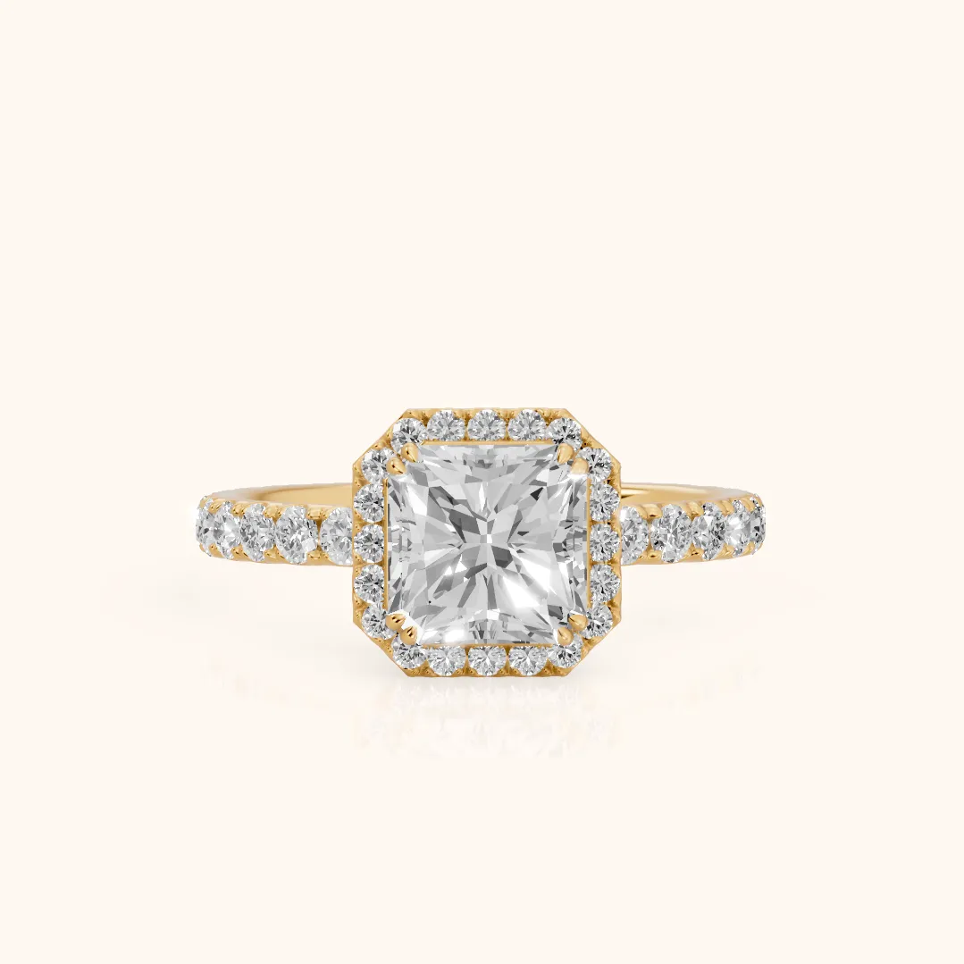 Chloe Halo Pavé Radiant Diamond Ring in Yellow Gold — view 2