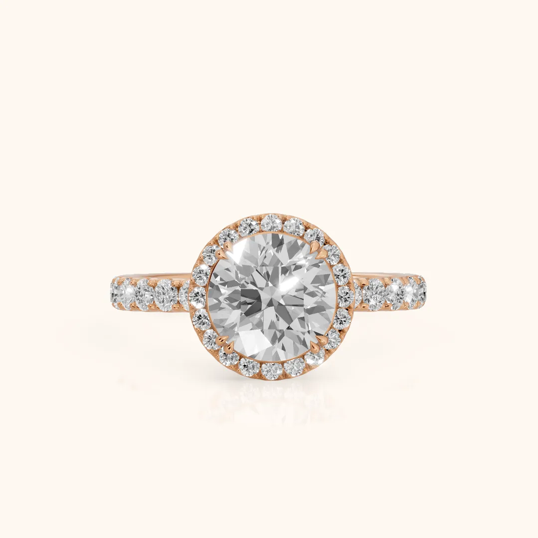 Chloe Halo Pavé Round Diamond Ring in Rose Gold — view 2