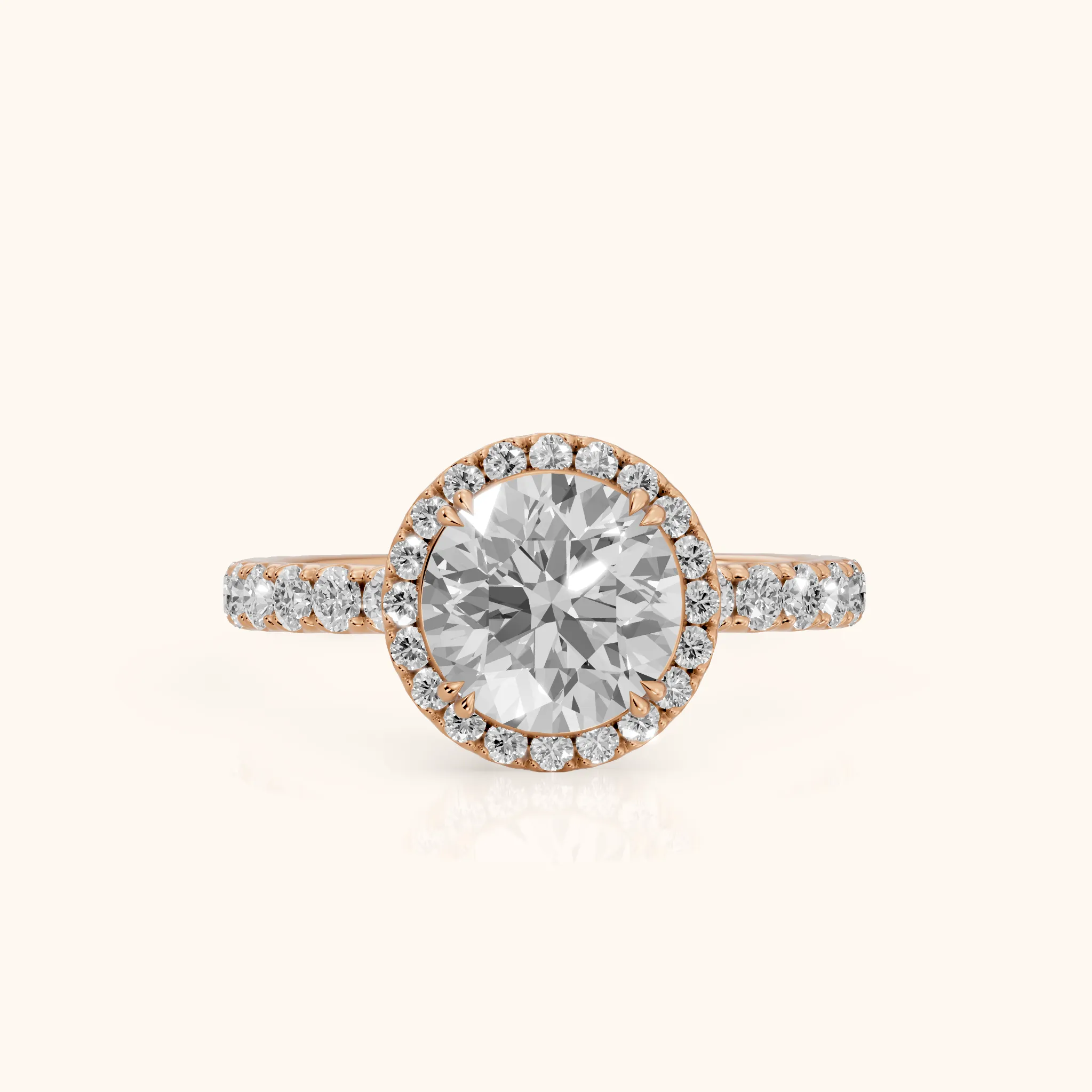 Chloe Halo Pavé Round Diamond Ring in Rose Gold — view 1