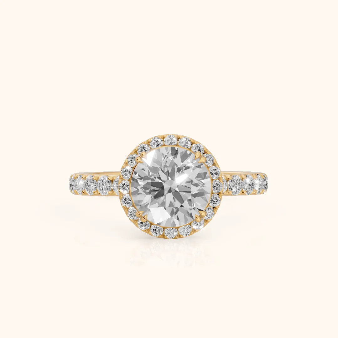 Chloe Halo Pavé Round Diamond Ring in Yellow Gold — view 2