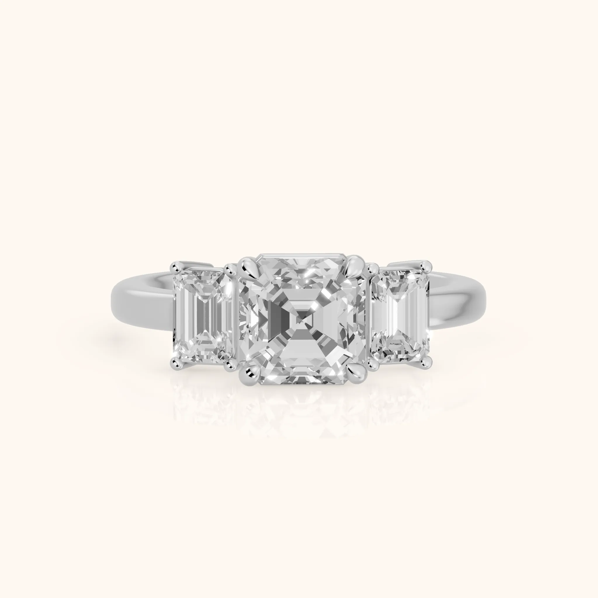Zoe Three-Stone Asscher Diamond Ring in Platinum — view 1
