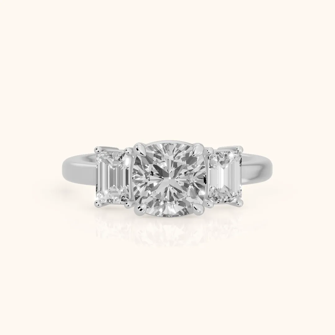 Zoe Three-Stone Cushion Diamond Ring in Silver — view 2