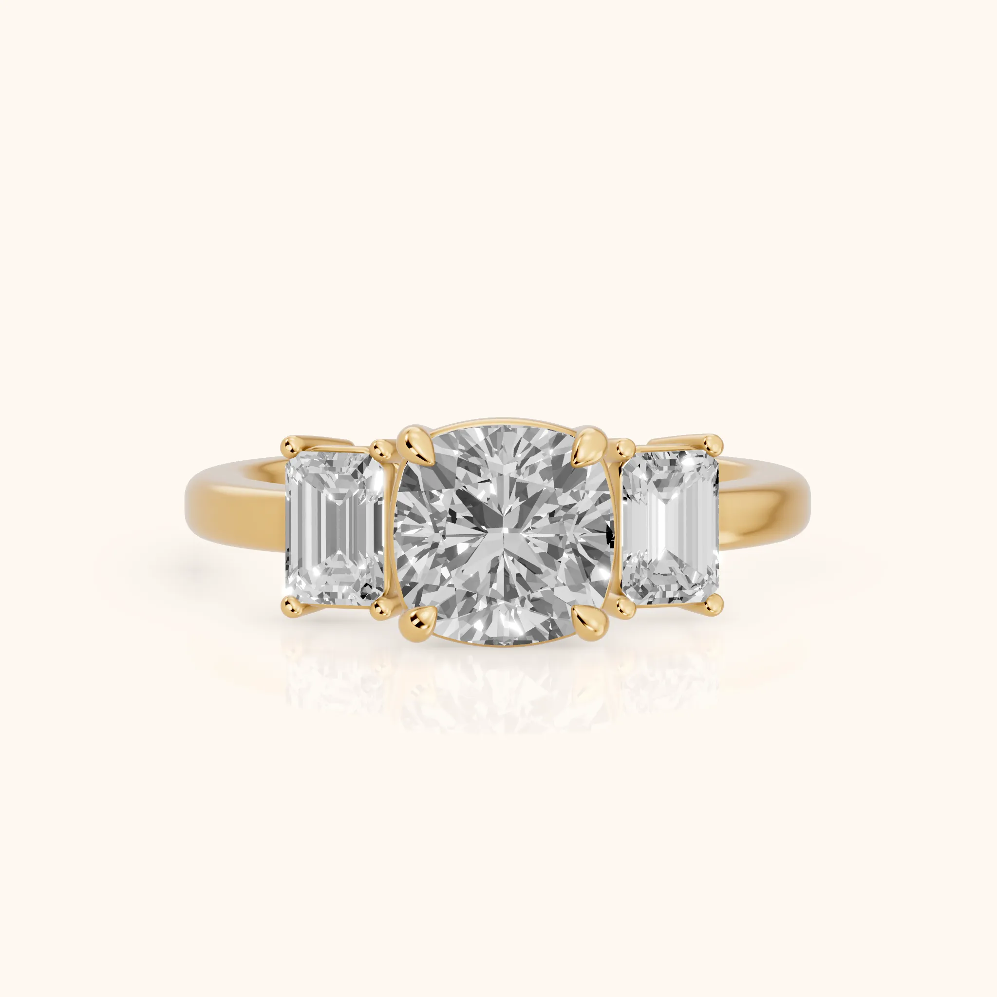 Zoe Three-Stone Cushion Diamond Ring in Yellow Gold — view 1