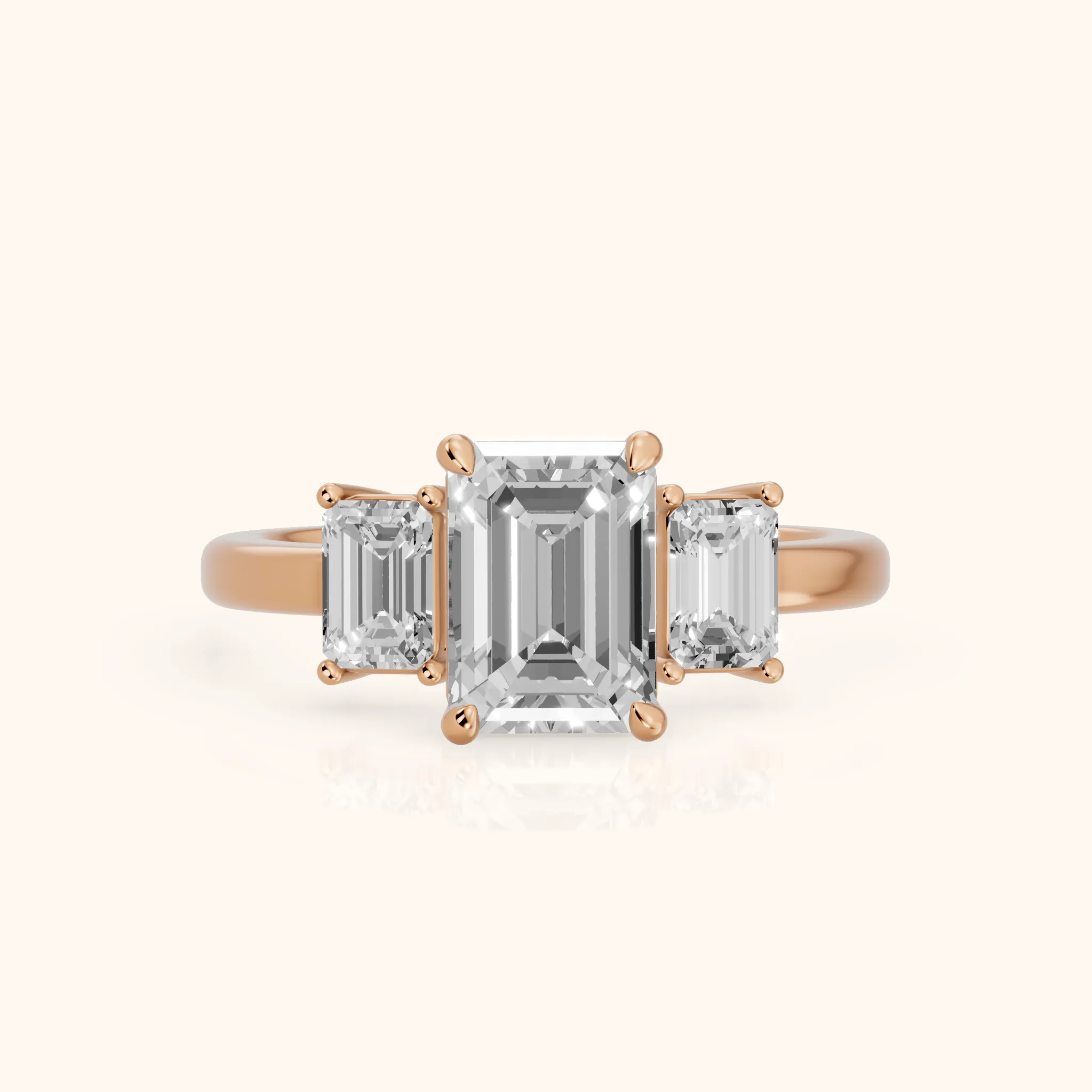 Zoe Three-Stone Emerald Diamond Ring in Rose Gold — view 1