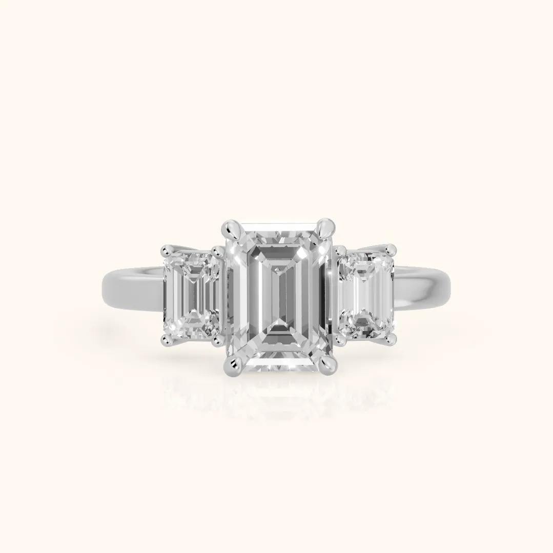 Zoe Three-Stone Emerald Diamond Ring in Silver — view 2