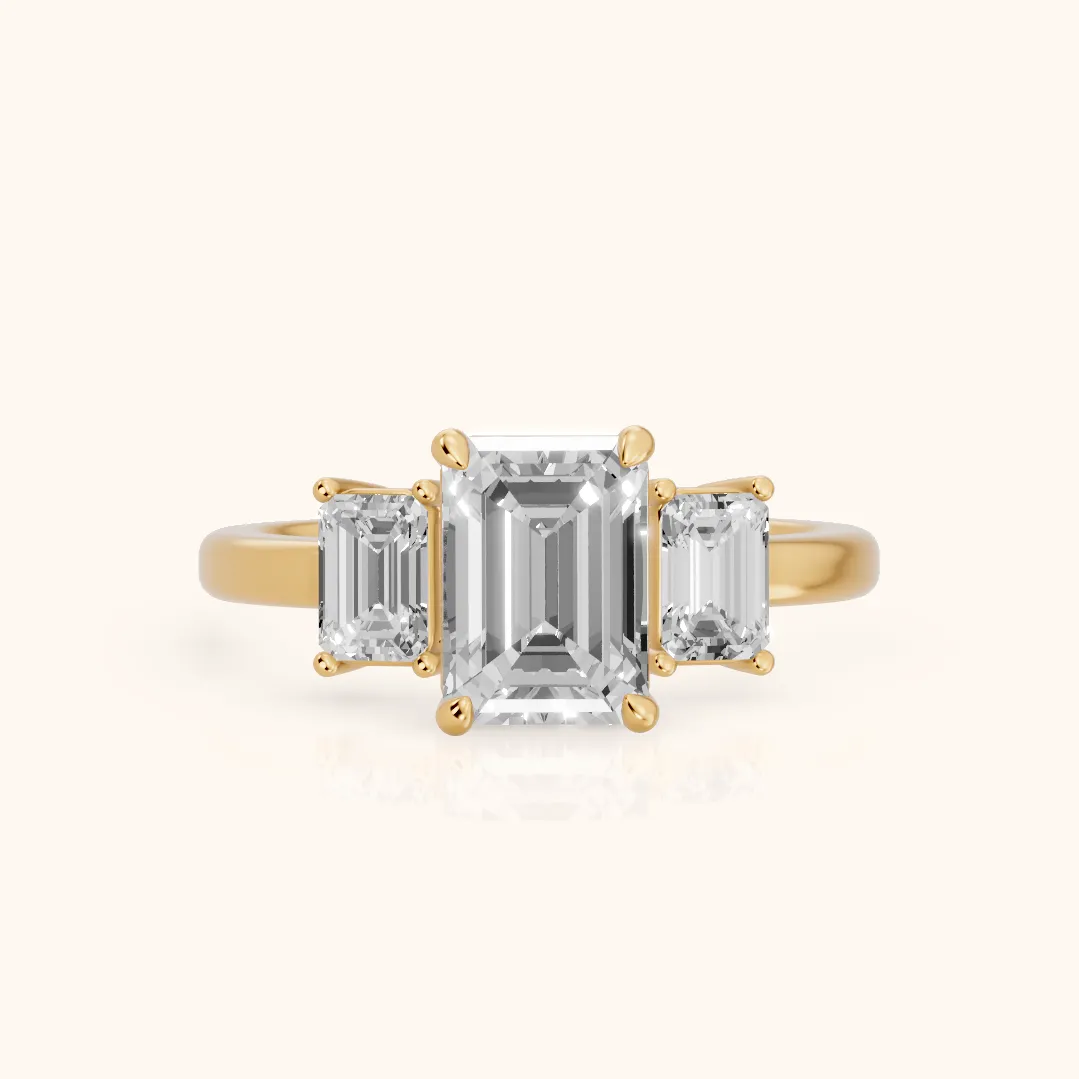 Zoe Three-Stone Emerald Diamond Ring in Yellow Gold — view 2