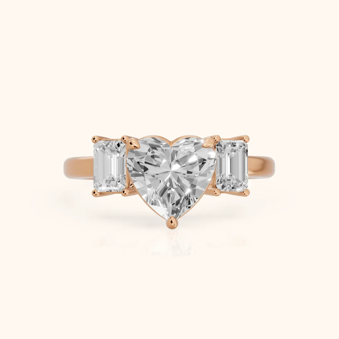 Zoe Three-Stone Heart Diamond Ring in Rose Gold — view 2