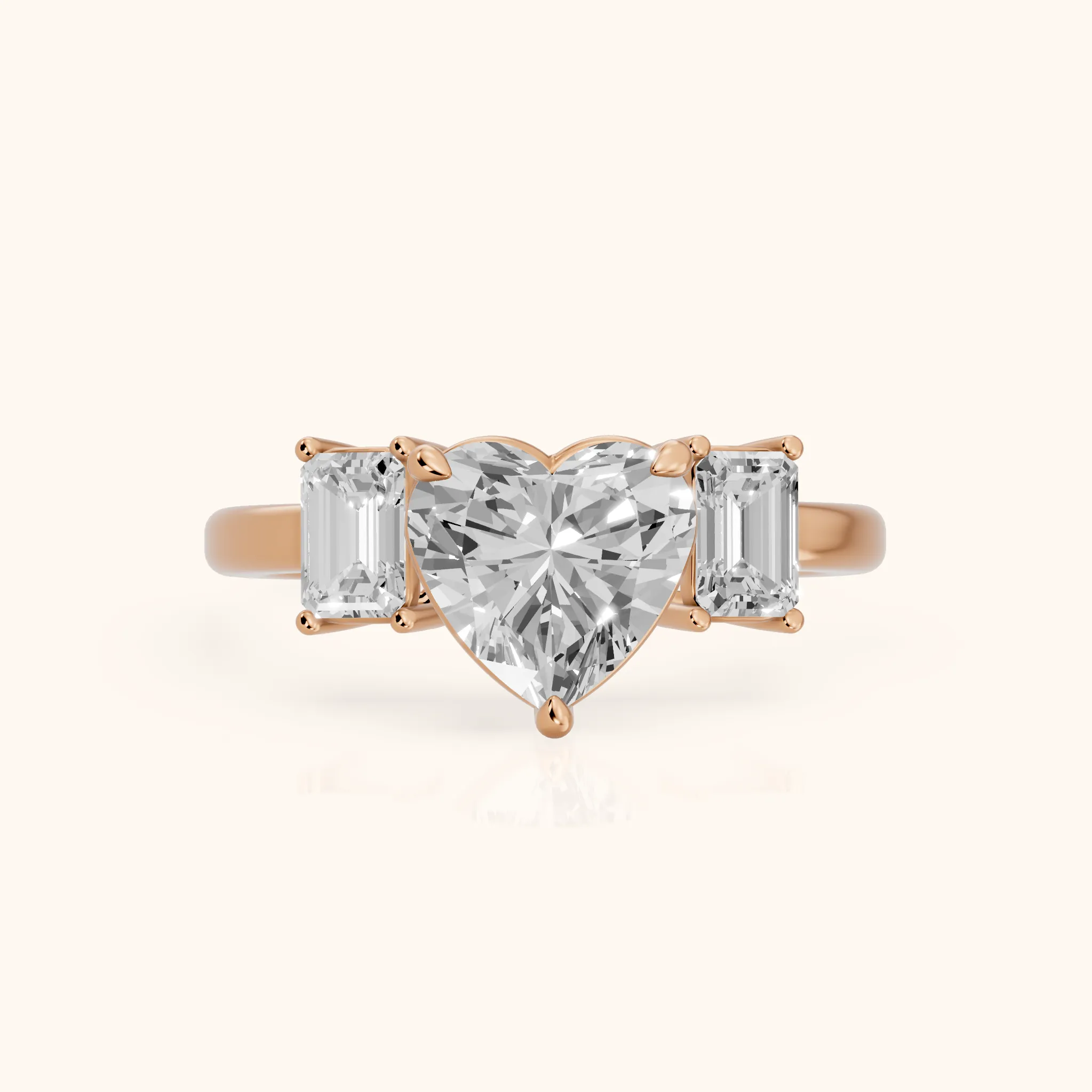 Zoe Three-Stone Heart Diamond Ring in Rose Gold — view 1