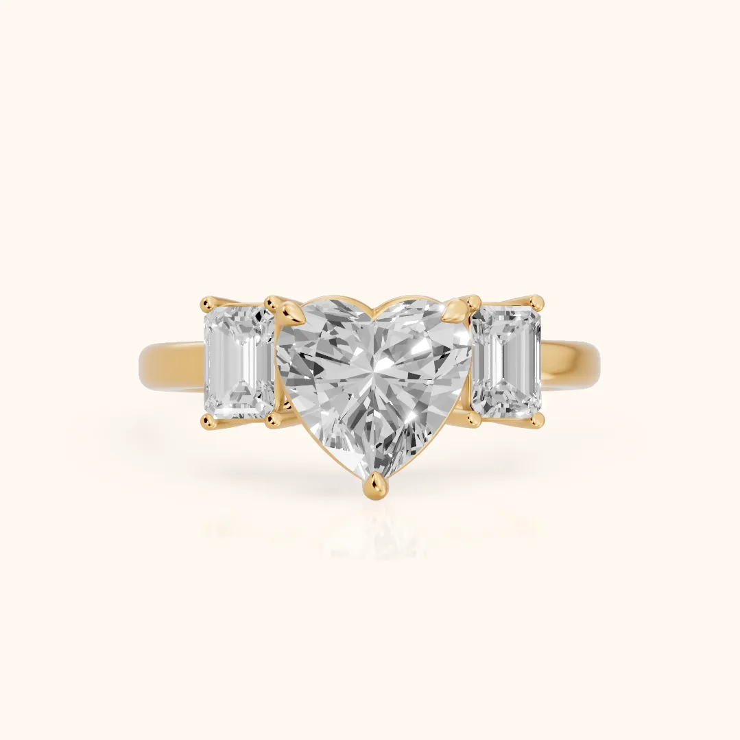 Zoe Three-Stone Heart Diamond Ring in Yellow Gold — view 2