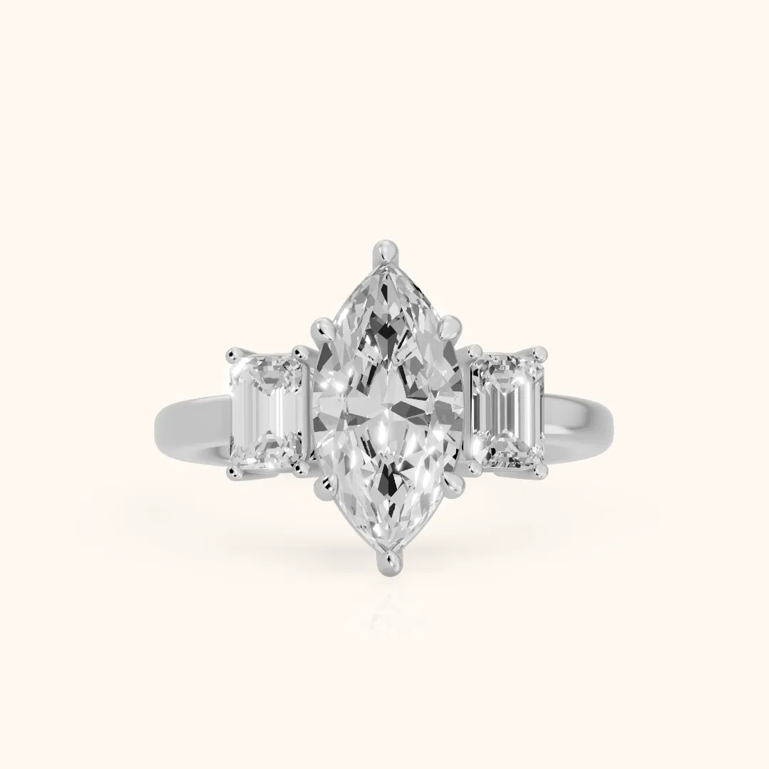 Zoe Three-Stone Marquise Diamond Ring in Silver — view 2