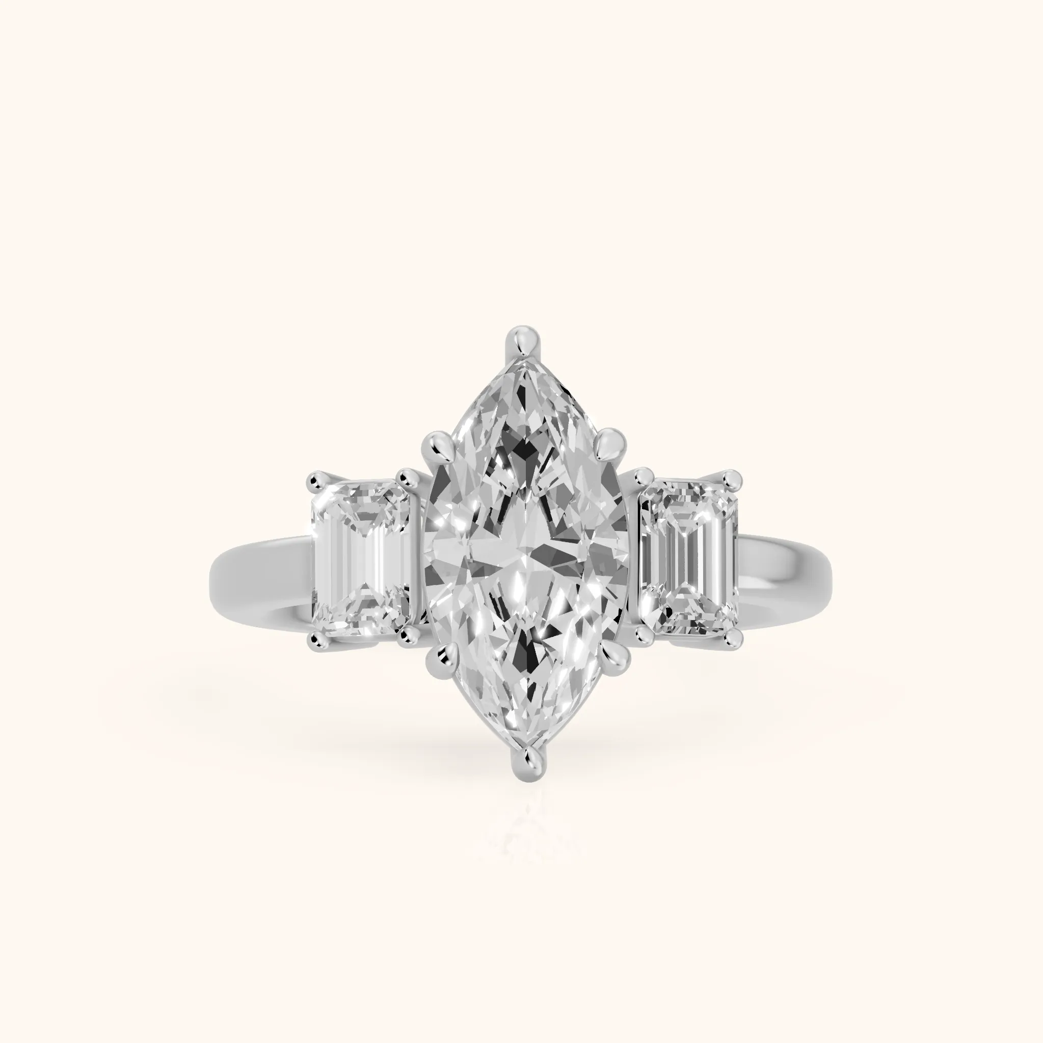 Zoe Three-Stone Marquise Diamond Ring in Silver — view 1