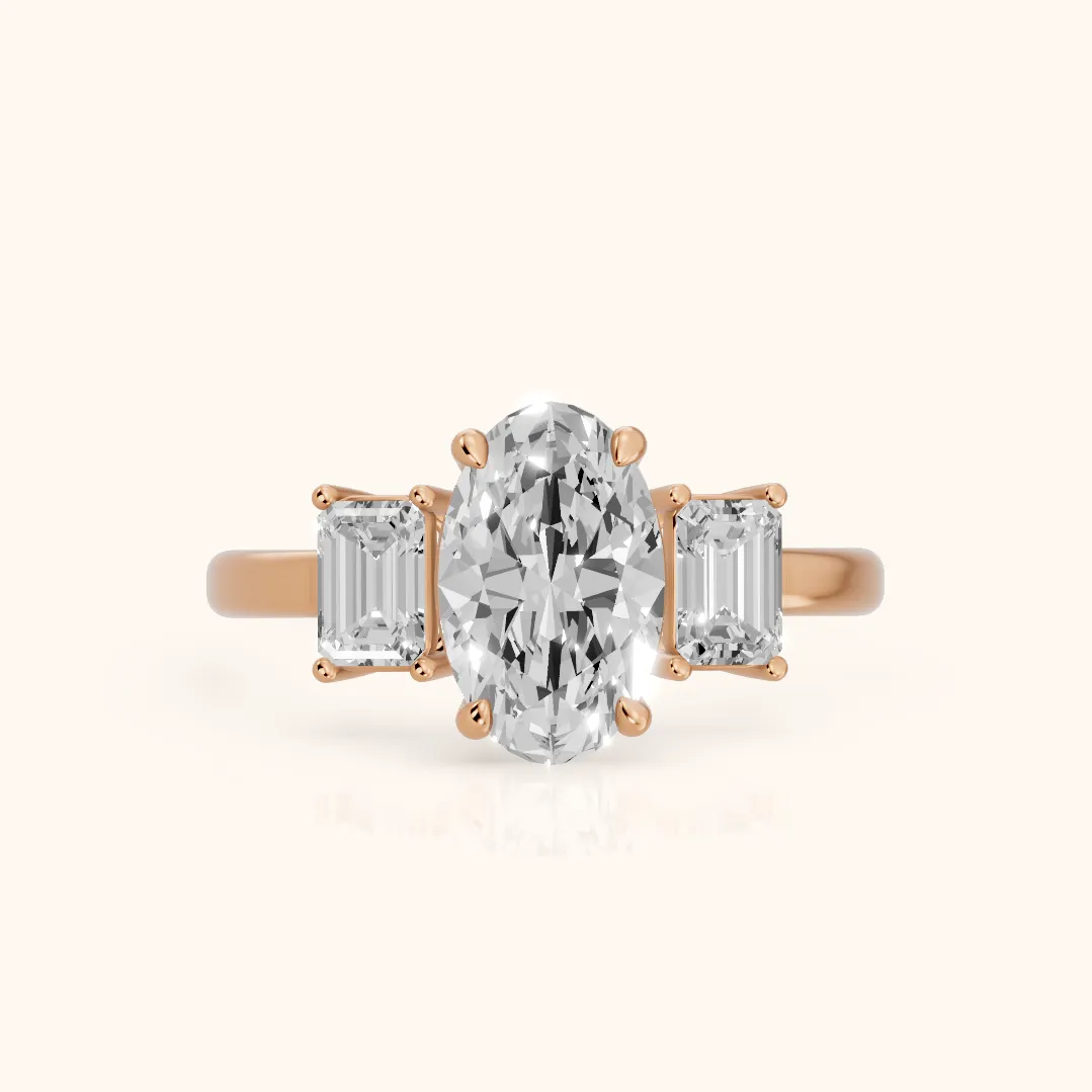 Zoe Three-Stone Oval Diamond Ring in Rose Gold — view 2