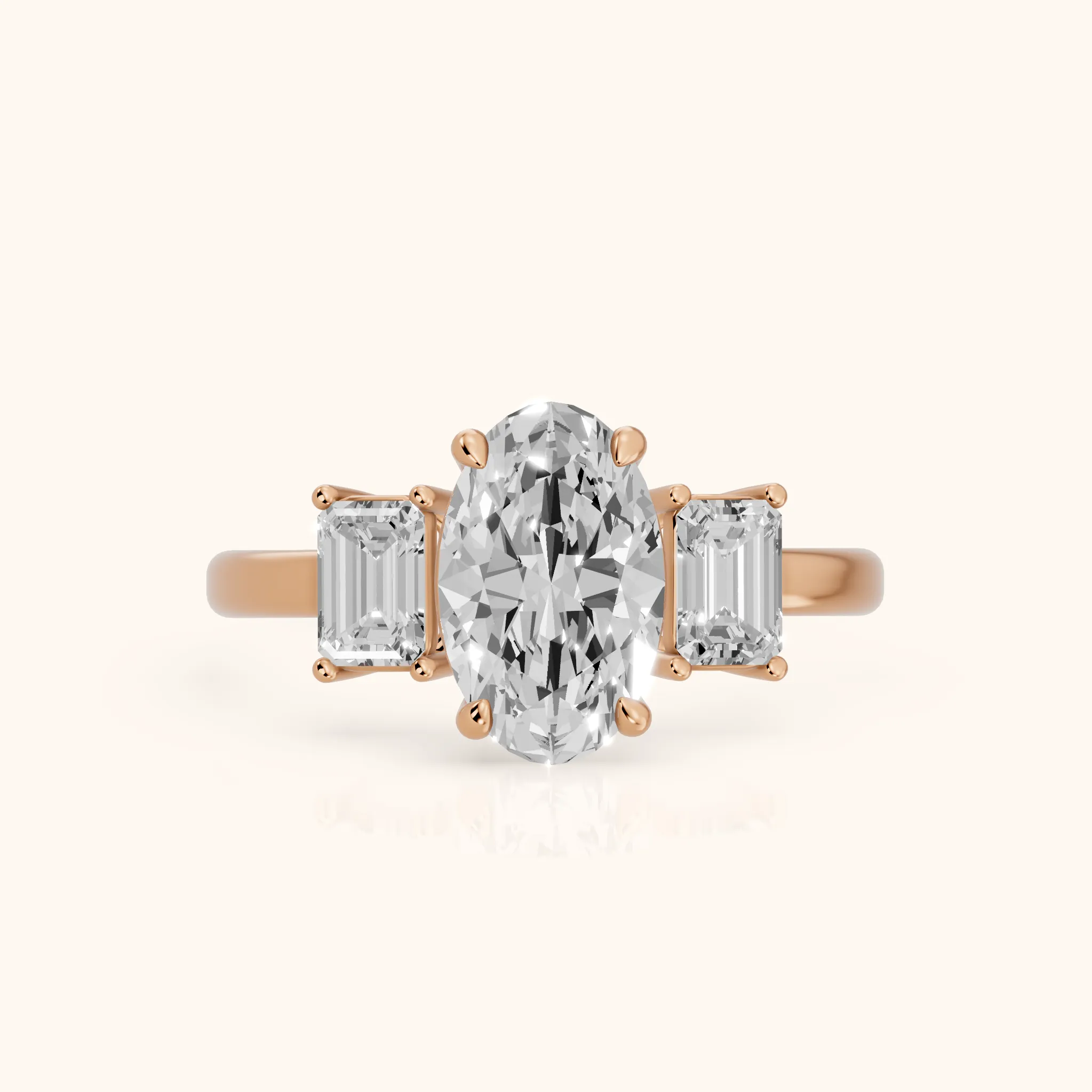 Zoe Three-Stone Oval Diamond Ring in Rose Gold — view 1