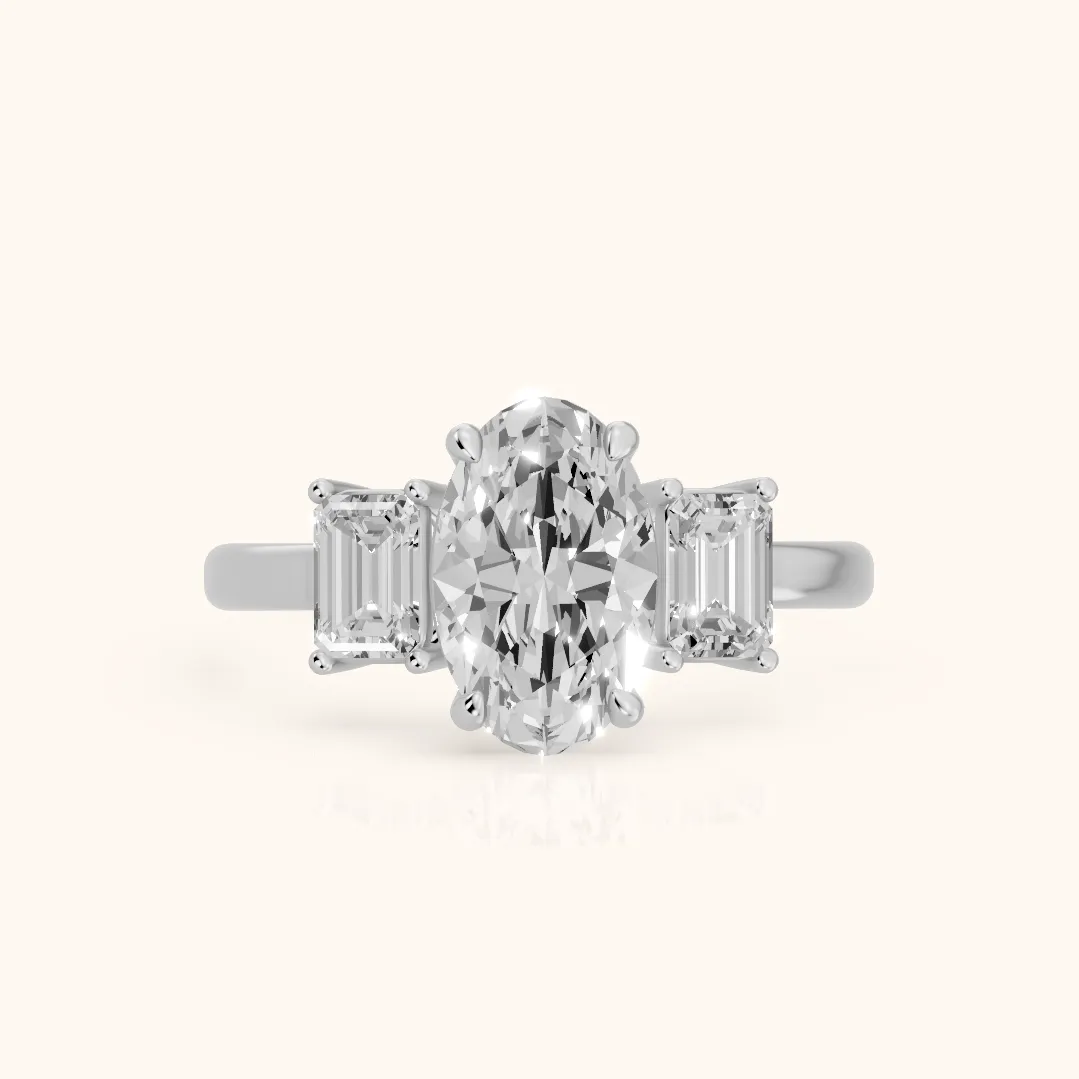 Zoe Three-Stone Oval Diamond Ring in Silver — view 2