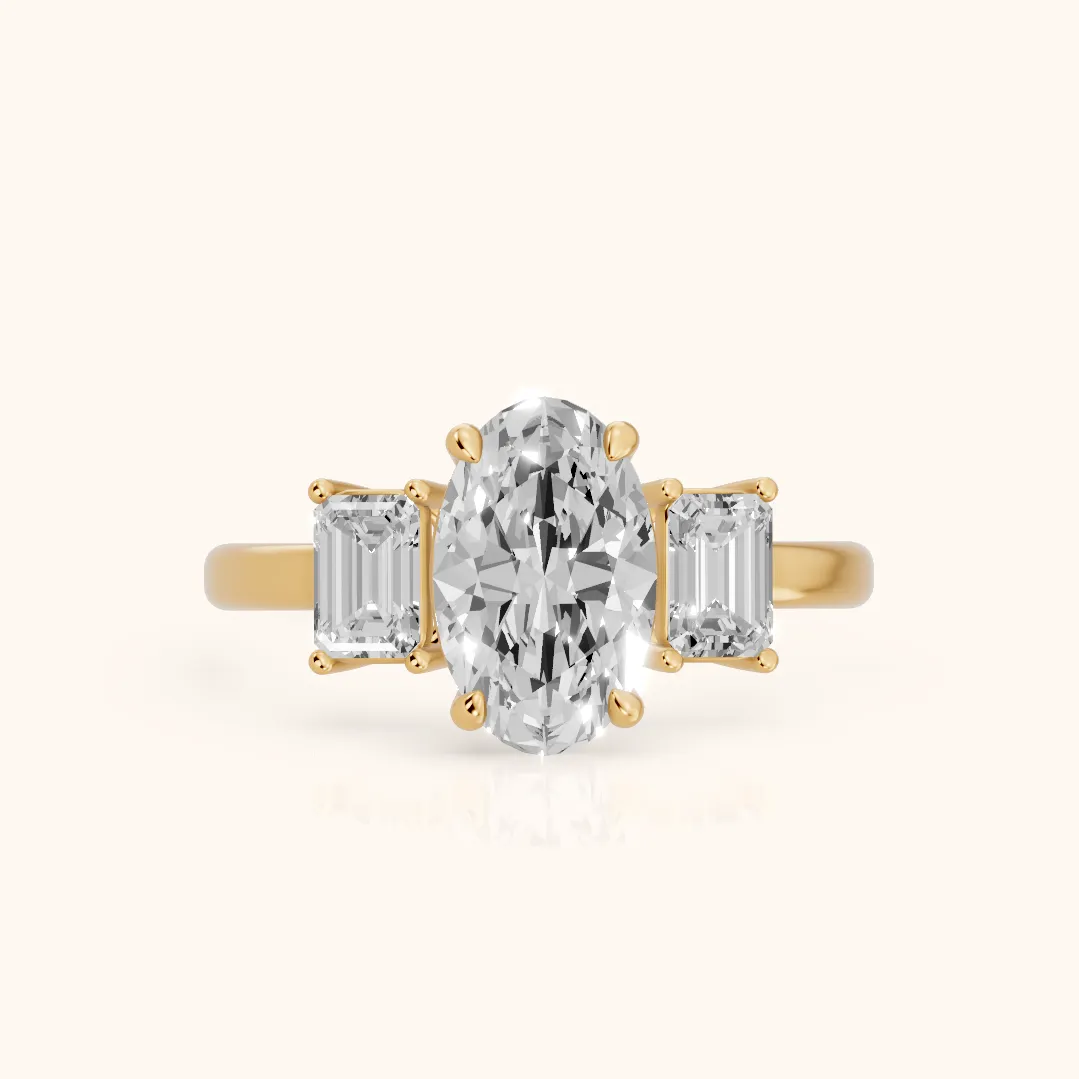 Zoe Three-Stone Oval Diamond Ring in Yellow Gold — view 2