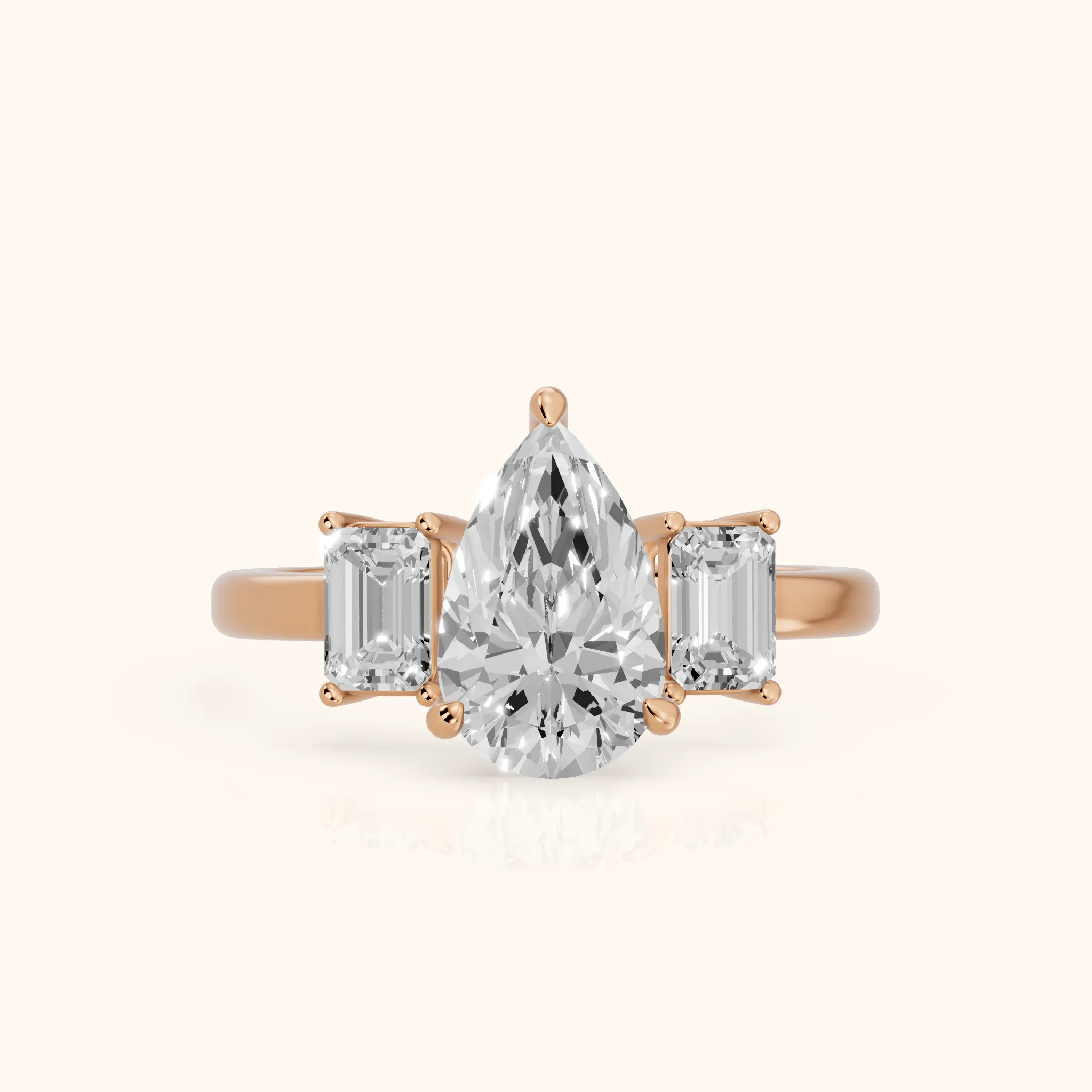 Zoe Three-Stone Pear Diamond Ring in Rose Gold — view 1