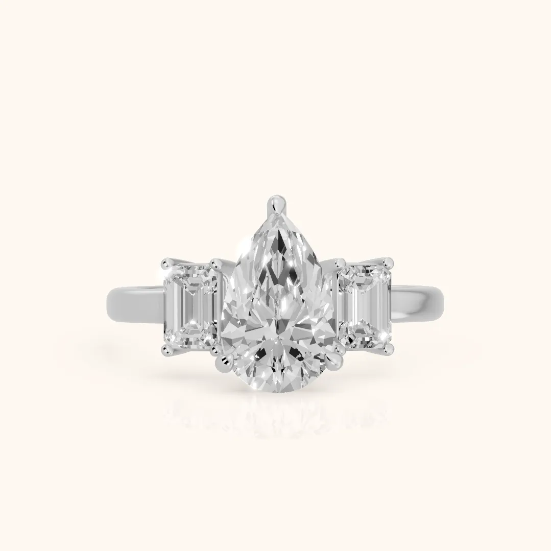 Zoe Three-Stone Pear Diamond Ring in Platinum — view 2