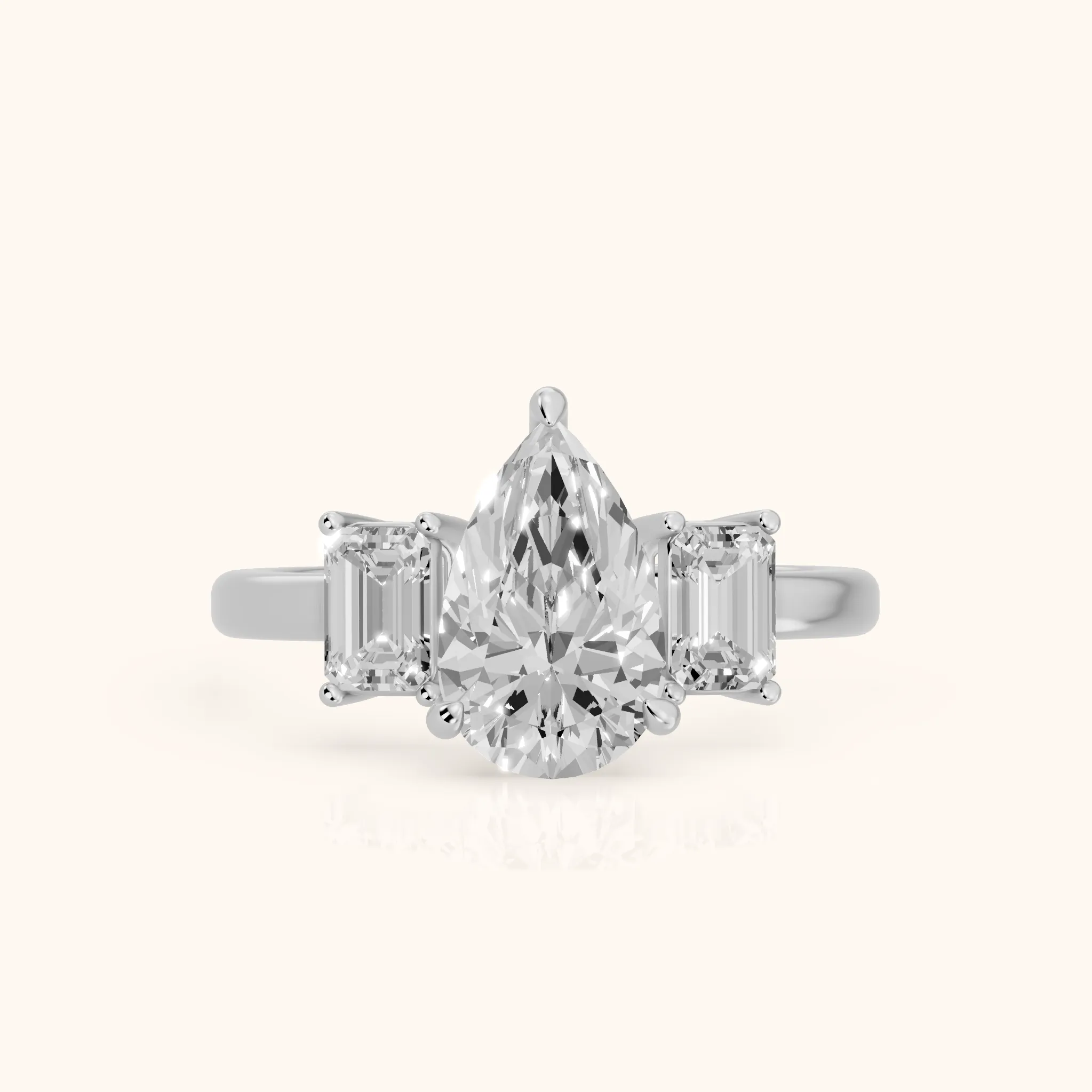 Zoe Three-Stone Pear Diamond Ring in Platinum — view 1