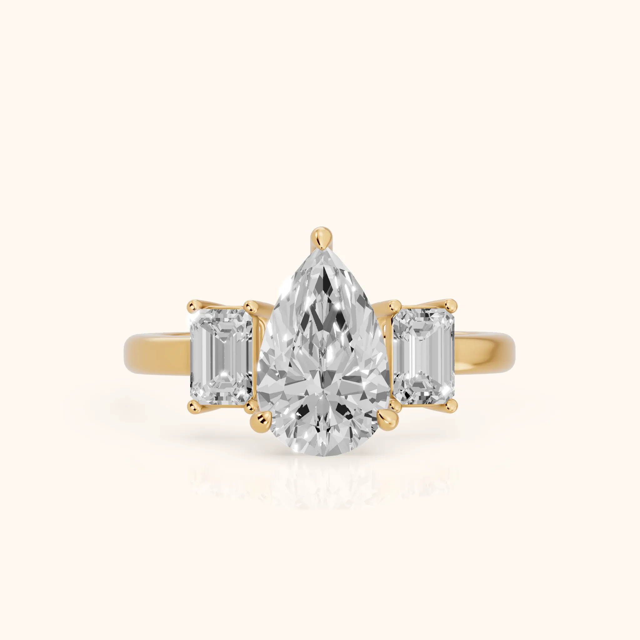 Zoe Three-Stone Pear Diamond Ring in Yellow Gold — view 1