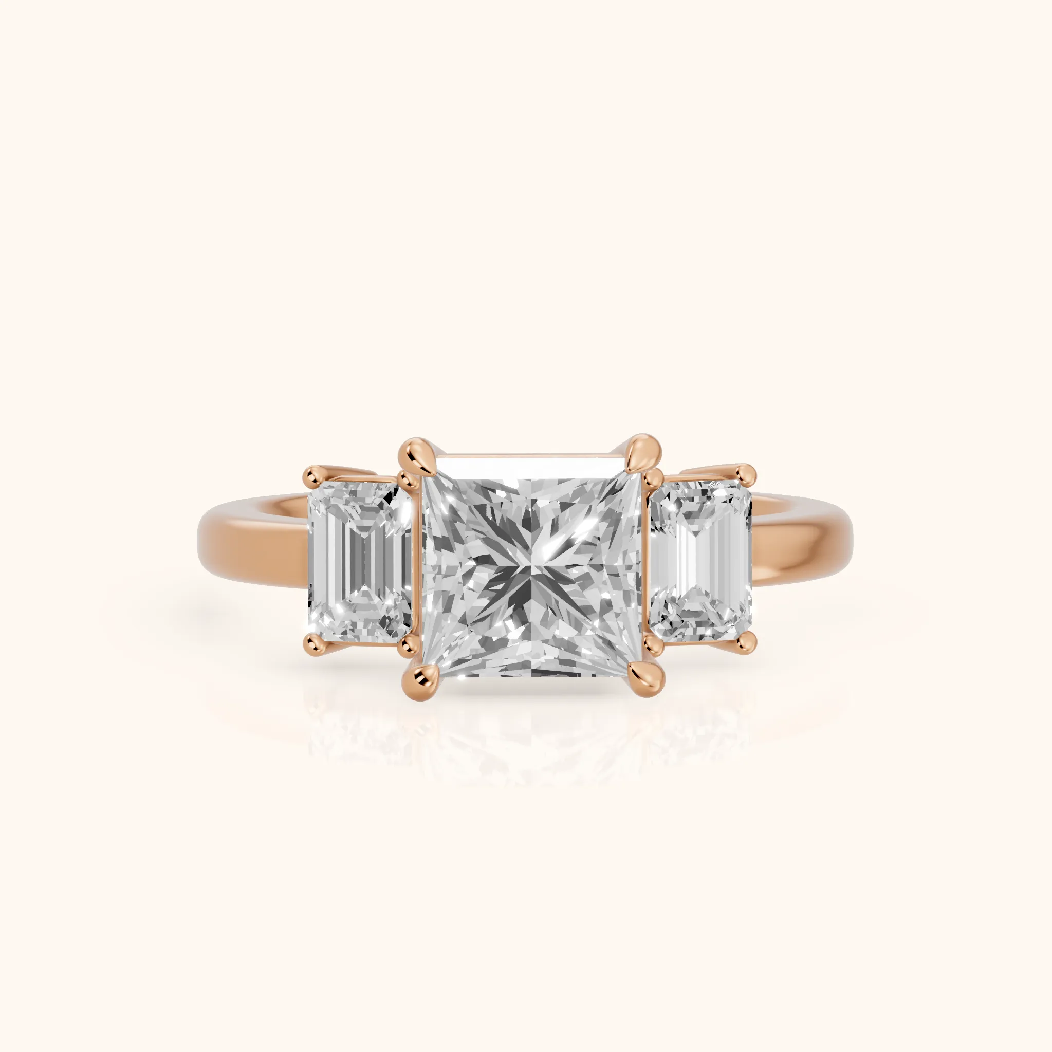 Zoe Three-Stone Princess Diamond Ring in Rose Gold — view 1