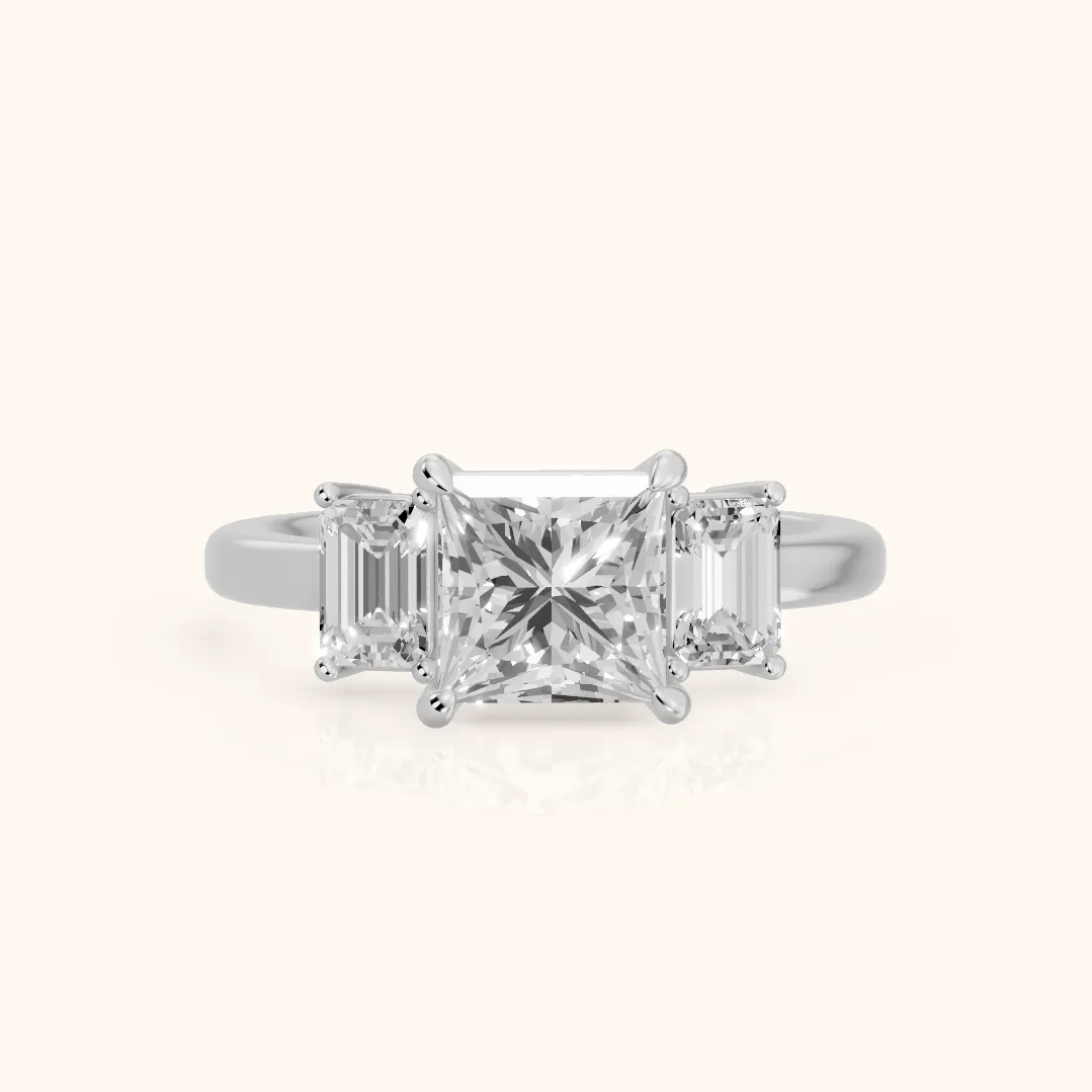 Zoe Three-Stone Princess Diamond Ring in Silver — view 2