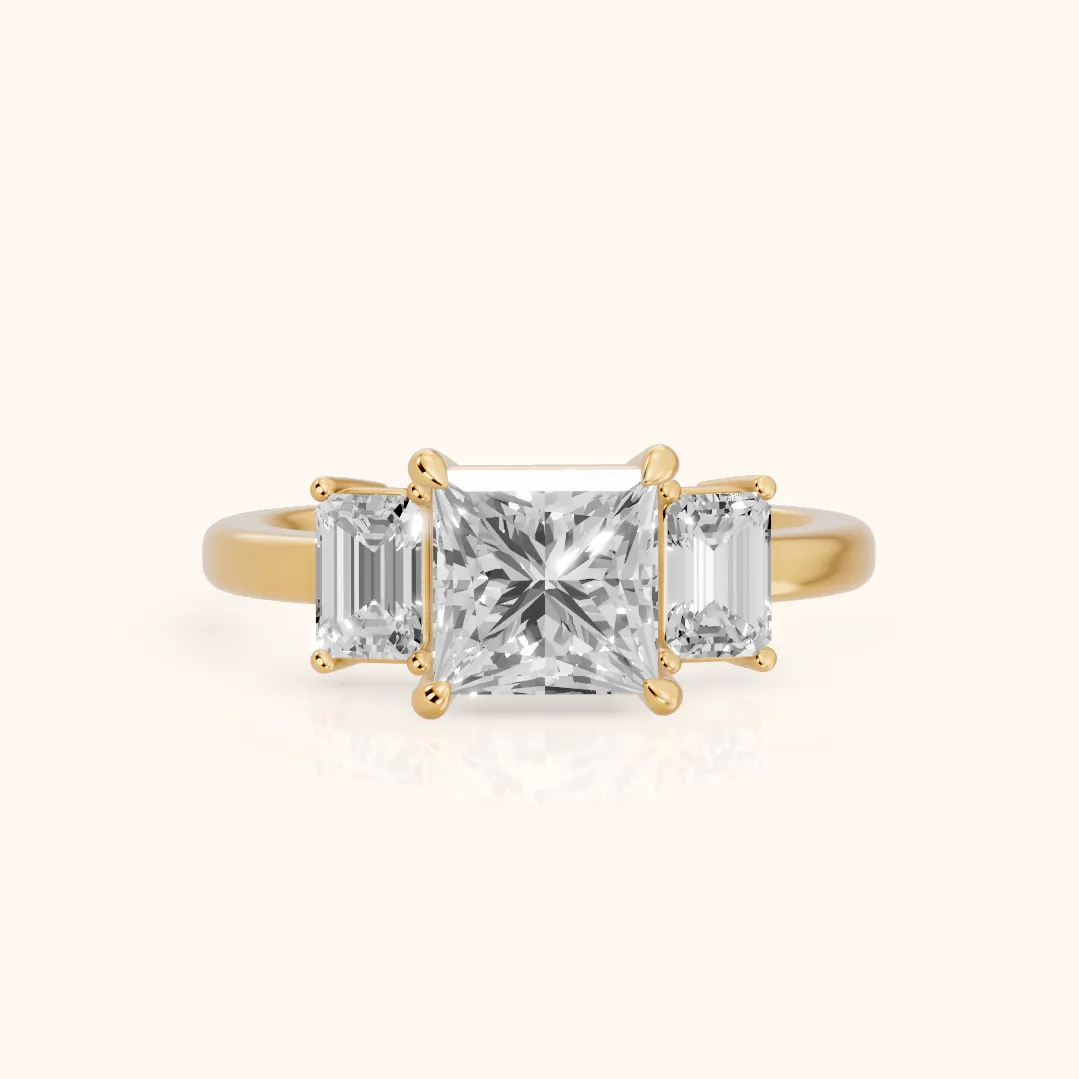 Zoe Three-Stone Princess Diamond Ring in Yellow Gold — view 2
