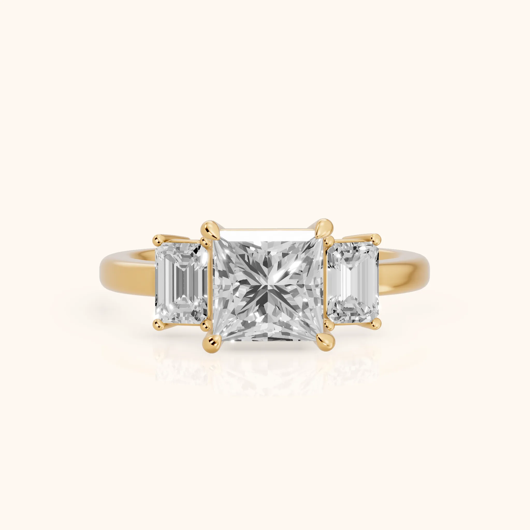 Zoe Three-Stone Princess Diamond Ring in Yellow Gold — view 1