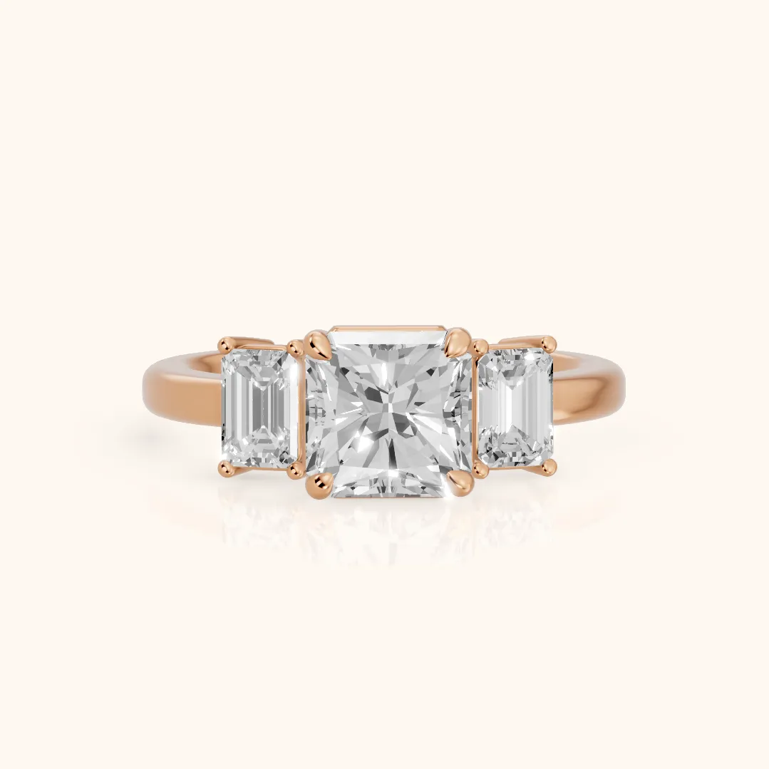 Zoe Three-Stone Radiant Diamond Ring in Rose Gold — view 2