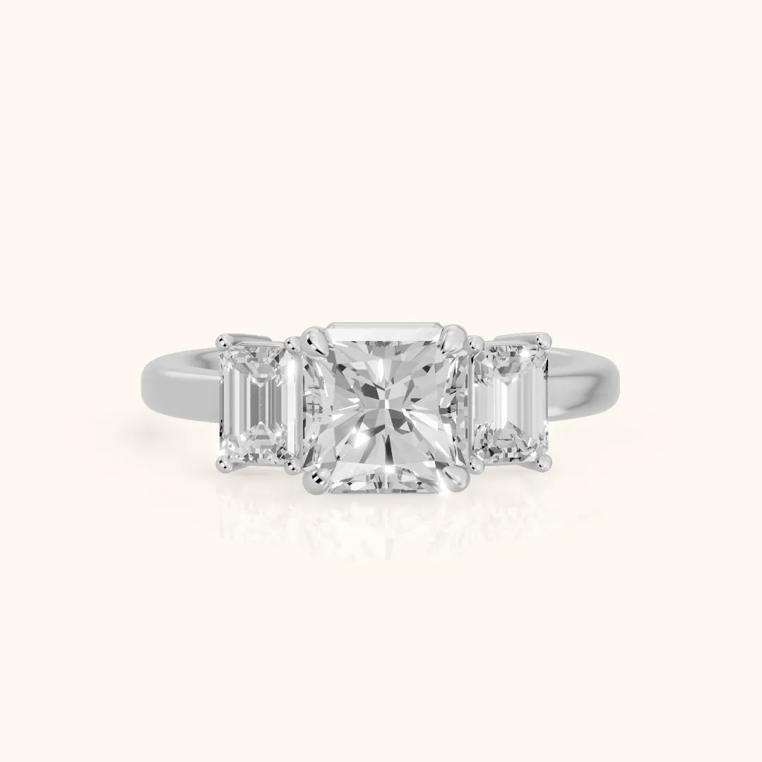 Zoe Three-Stone Radiant Diamond Ring in Silver — view 2