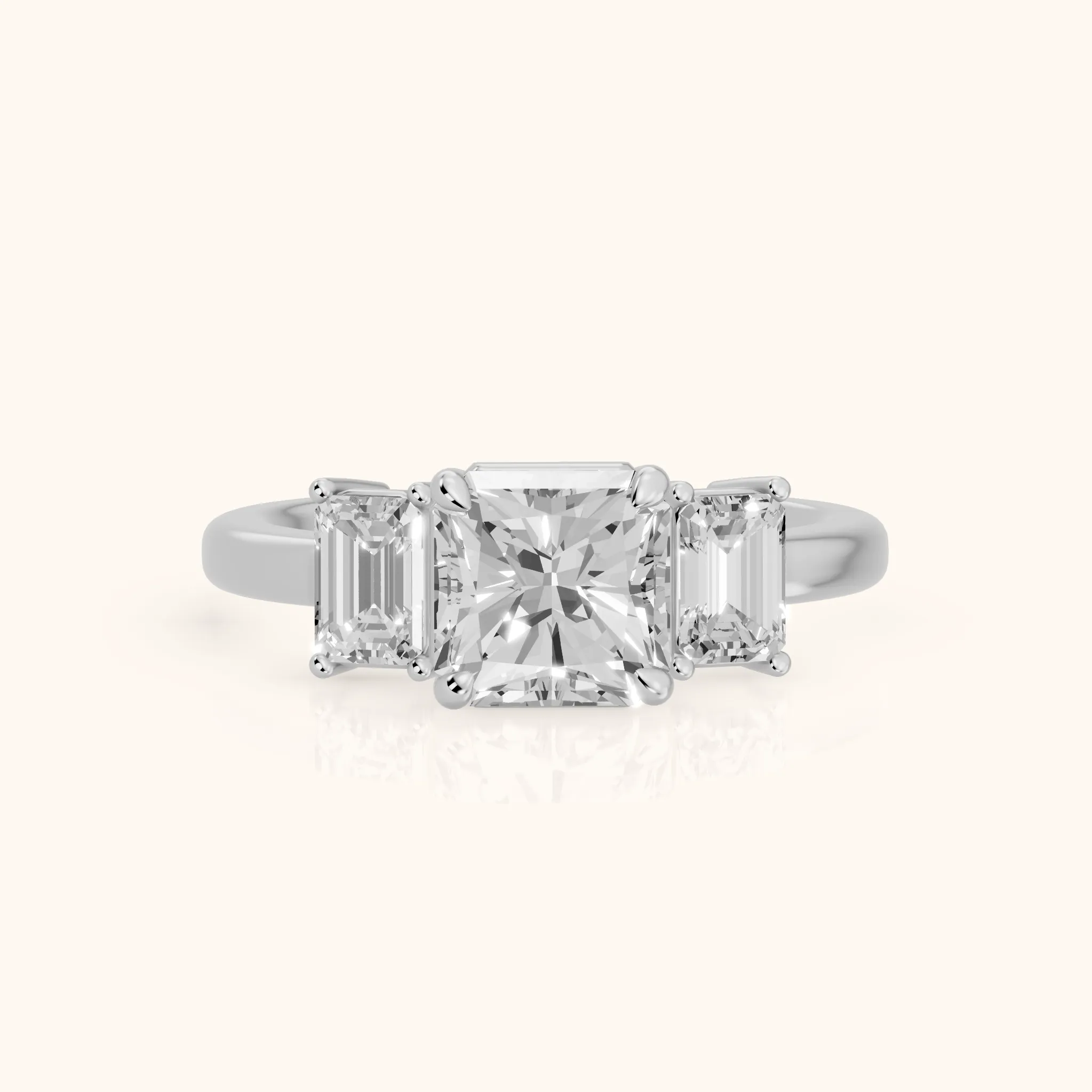 Zoe Three-Stone Radiant Diamond Ring in Silver — view 1