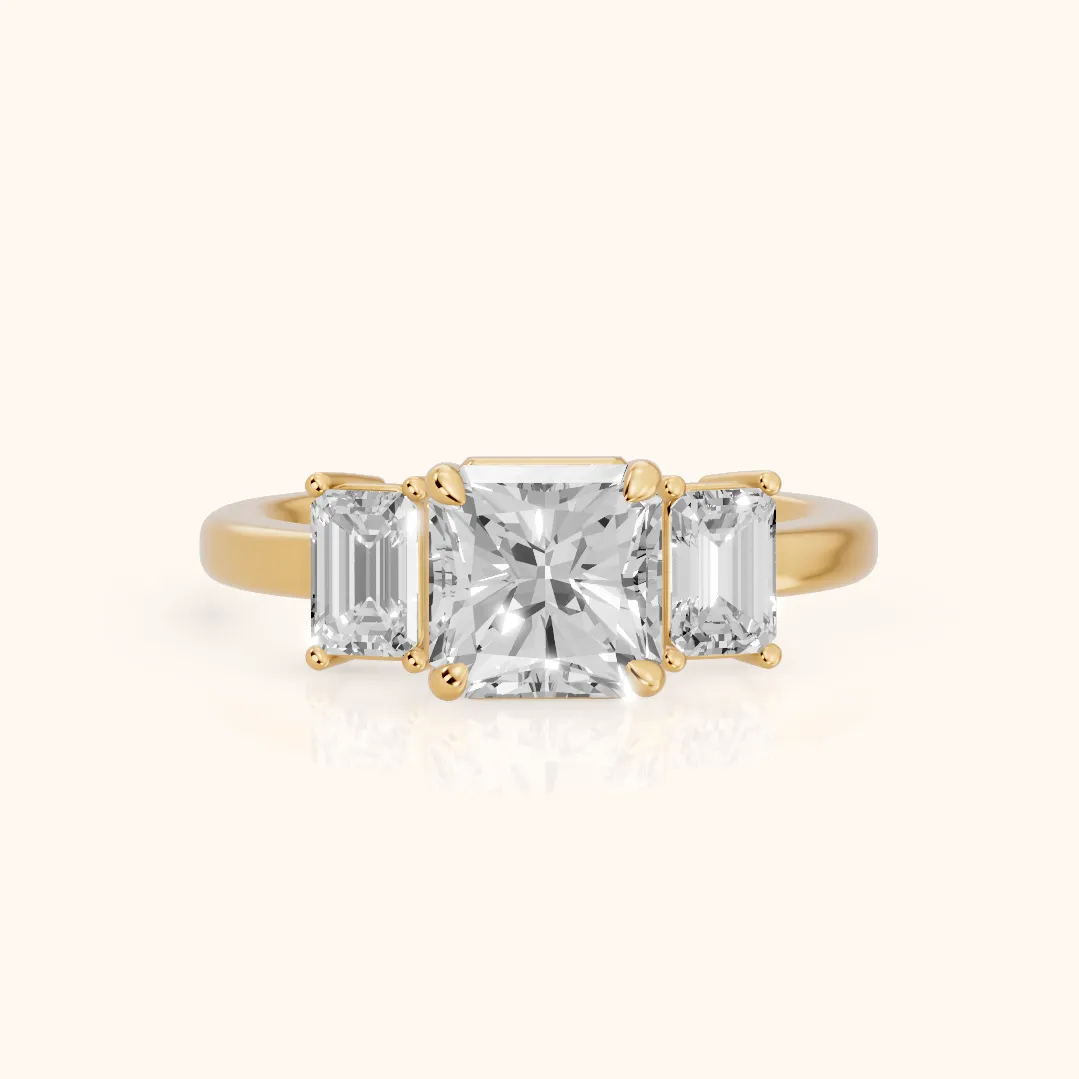 Zoe Three-Stone Radiant Diamond Ring in Yellow Gold — view 2