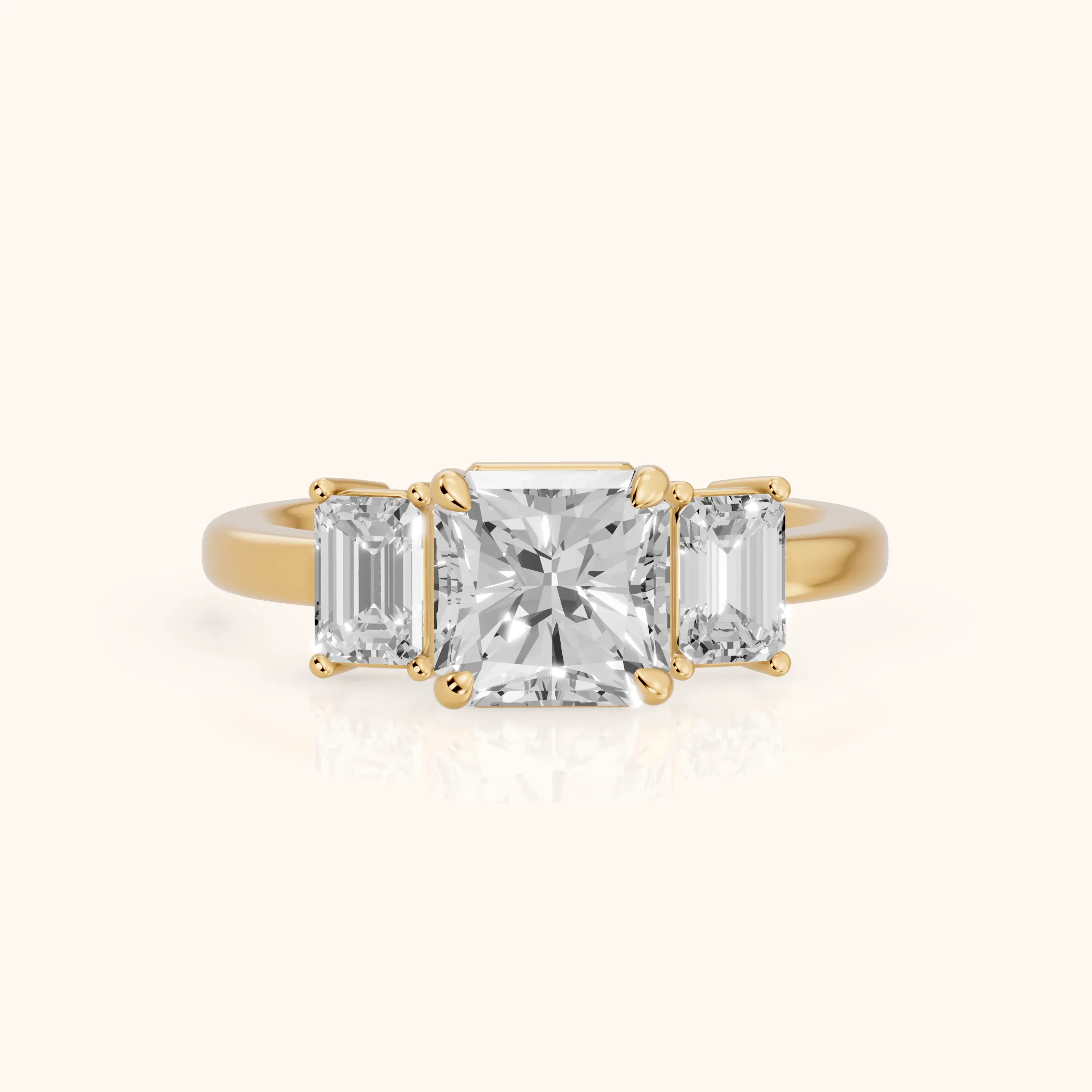 Zoe Three-Stone Radiant Diamond Ring in Yellow Gold — view 1