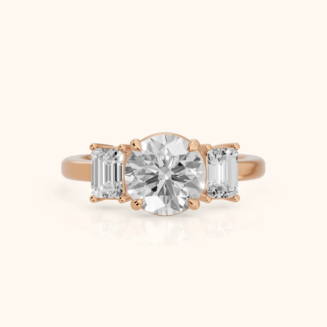 Zoe Three-Stone Round Diamond Ring in Rose Gold — view 2