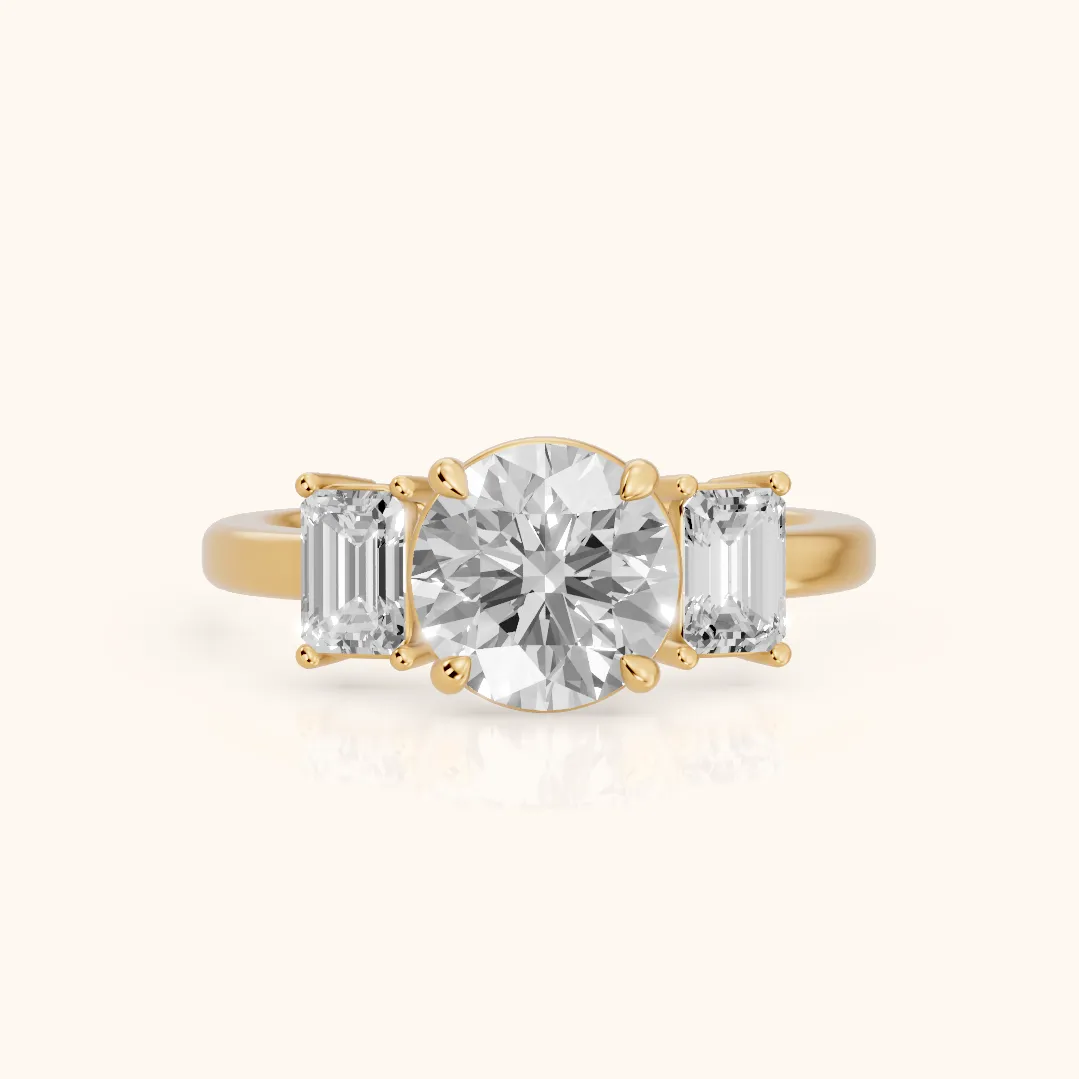 Zoe Three-Stone Round Diamond Ring in Yellow Gold — view 2