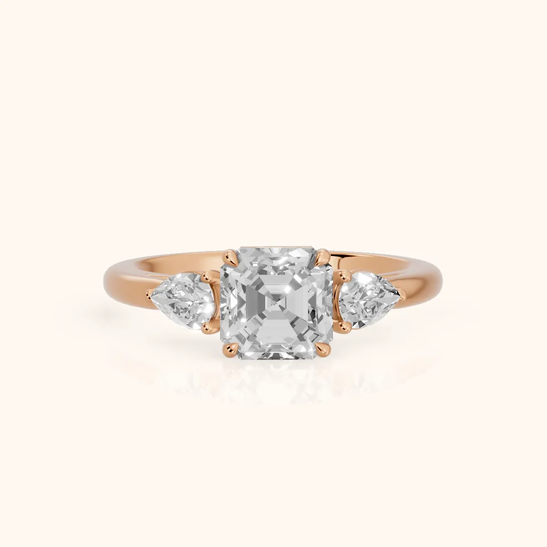 Phoebe Three-Stone Asscher Diamond Ring in Rose Gold — view 2