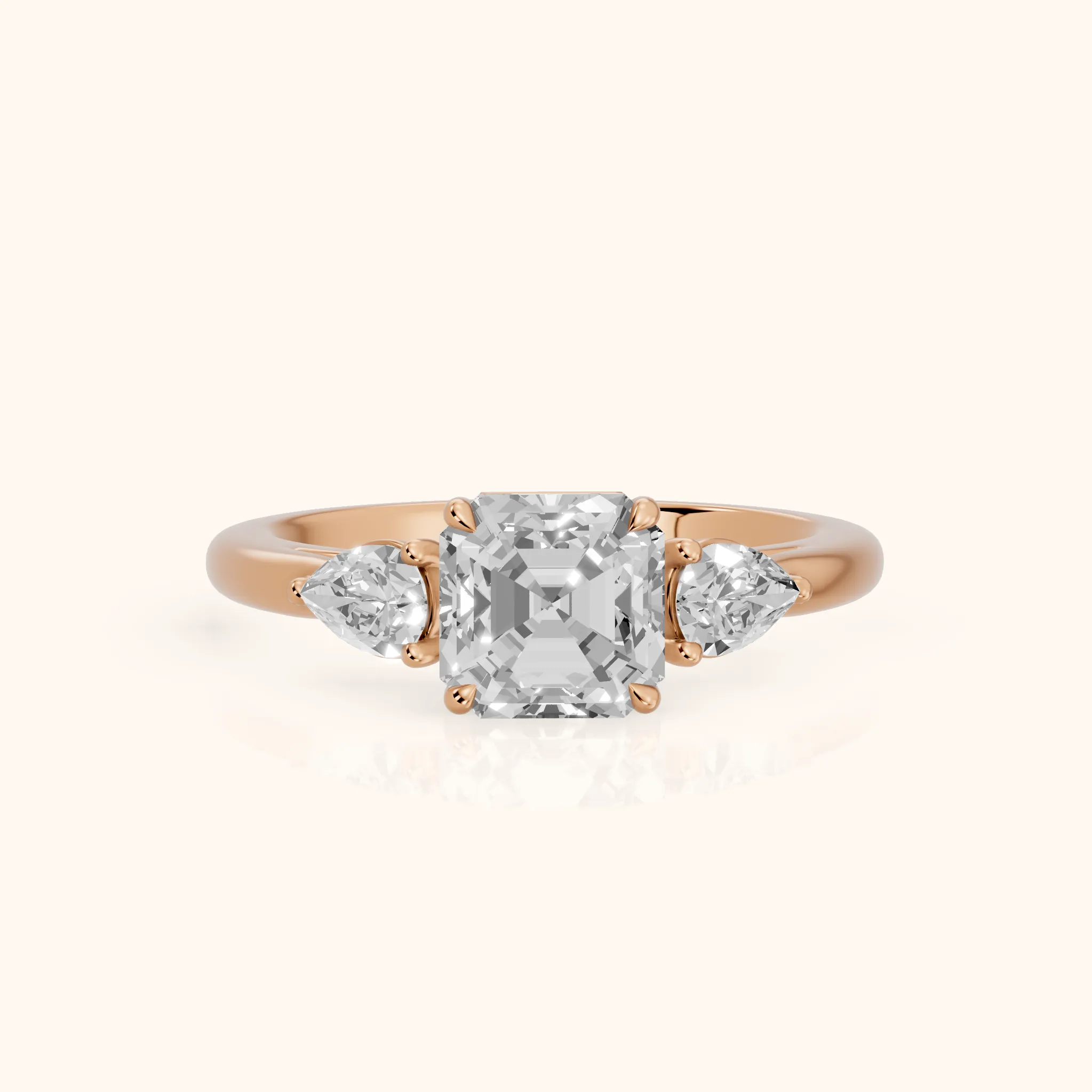 Phoebe Three-Stone Asscher Diamond Ring in Rose Gold — view 1