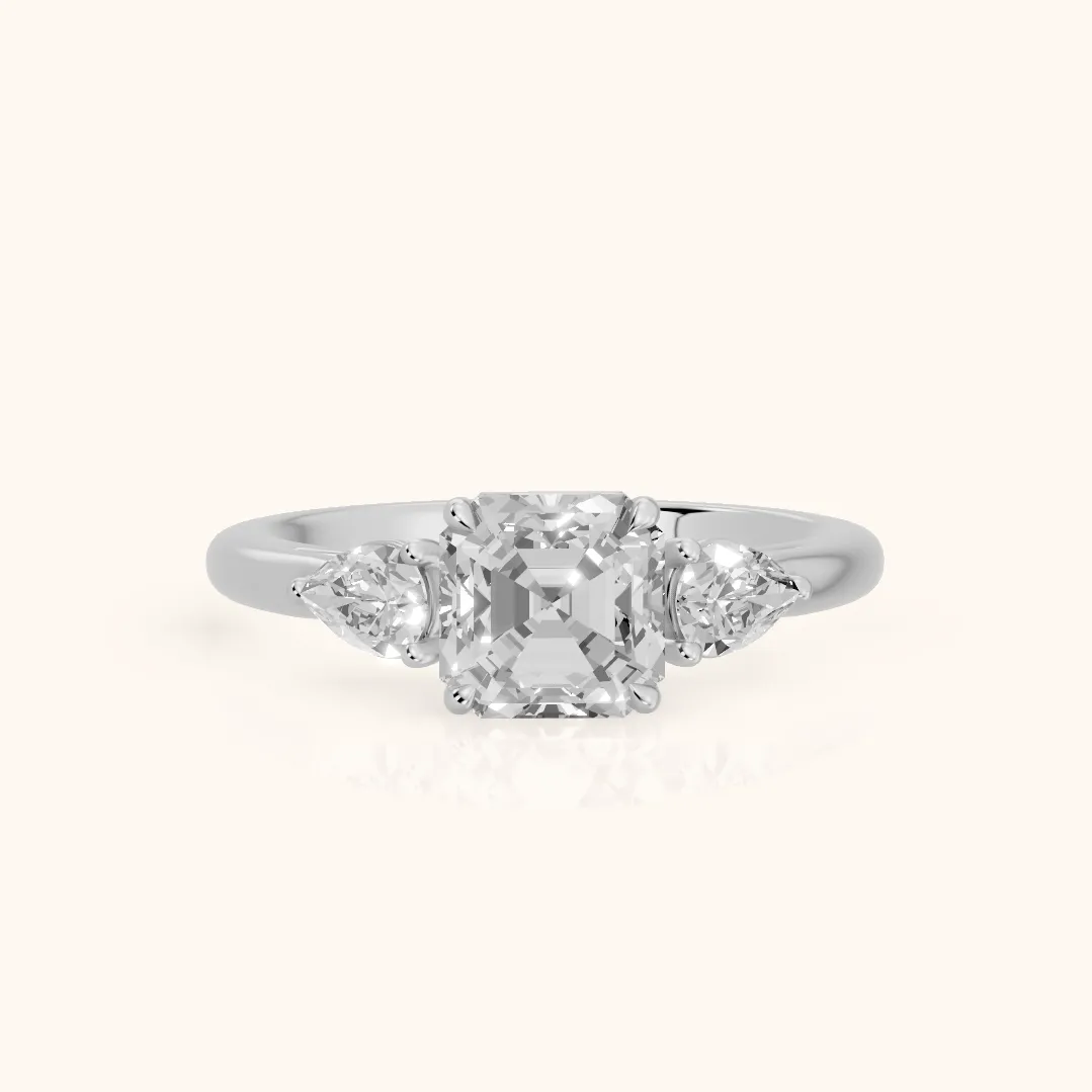 Phoebe Three-Stone Asscher Diamond Ring in Silver — view 2