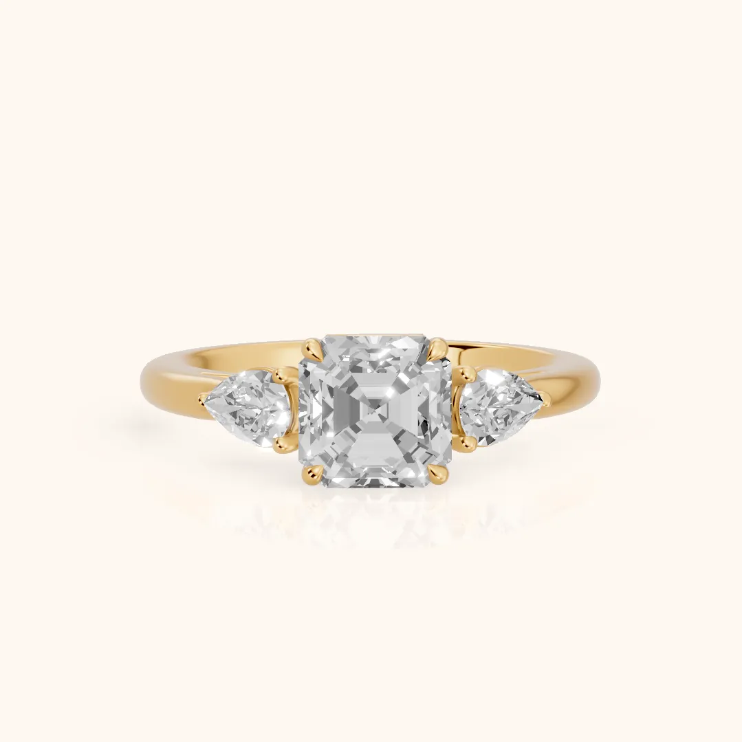 Phoebe Three-Stone Asscher Diamond Ring in Yellow Gold — view 2