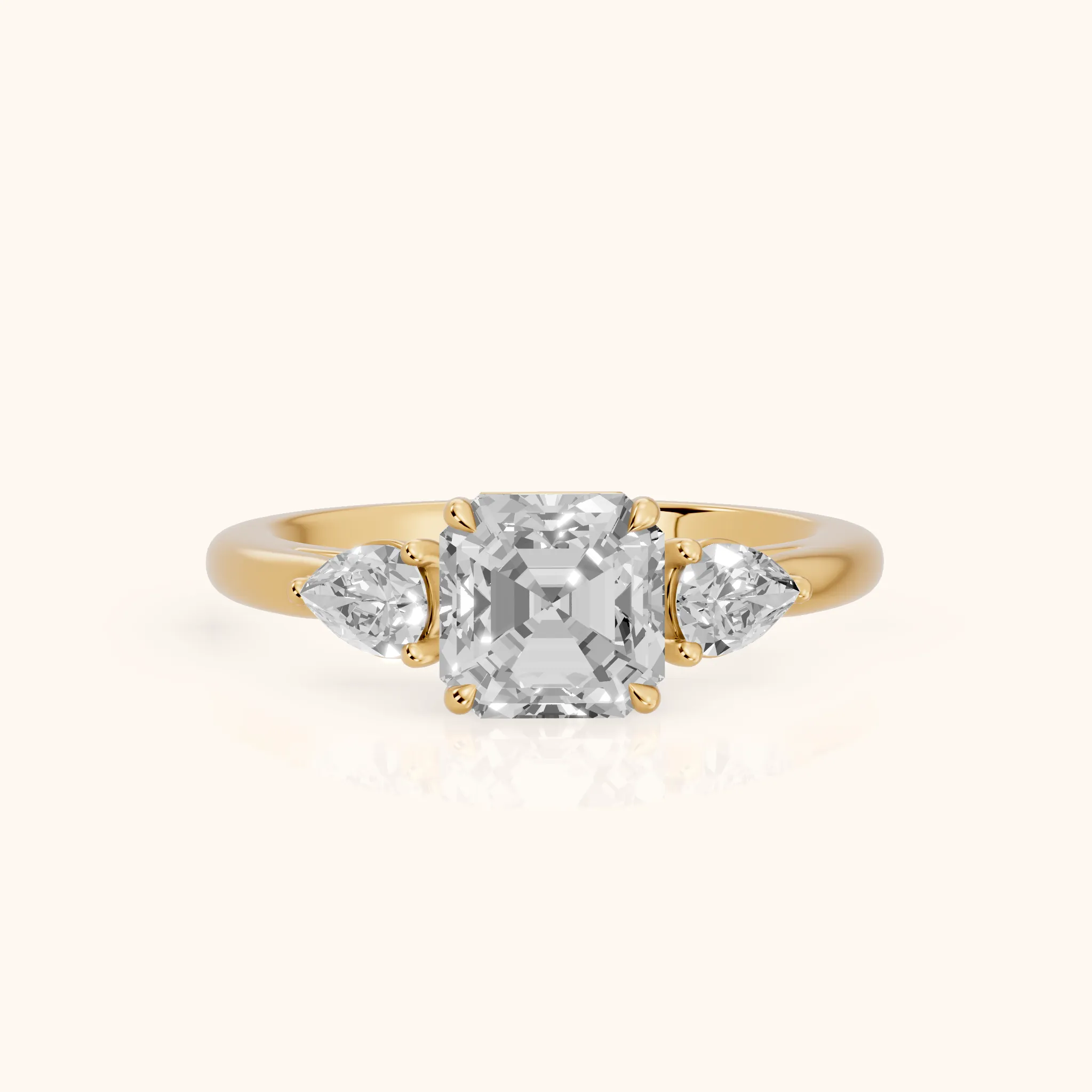 Phoebe Three-Stone Asscher Diamond Ring in Yellow Gold — view 1