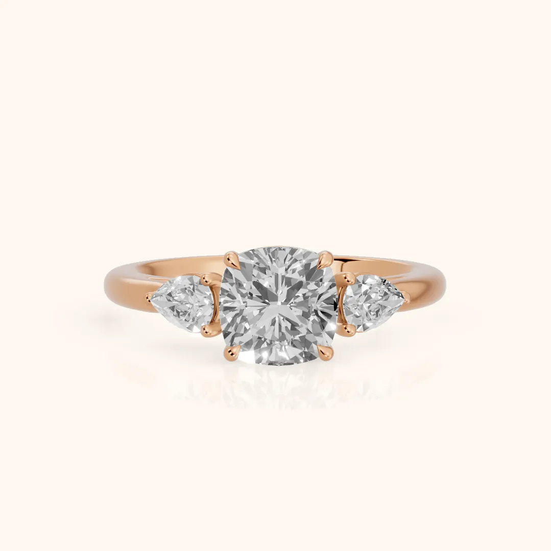 Phoebe Three-Stone Cushion Diamond Ring in Rose Gold — view 2