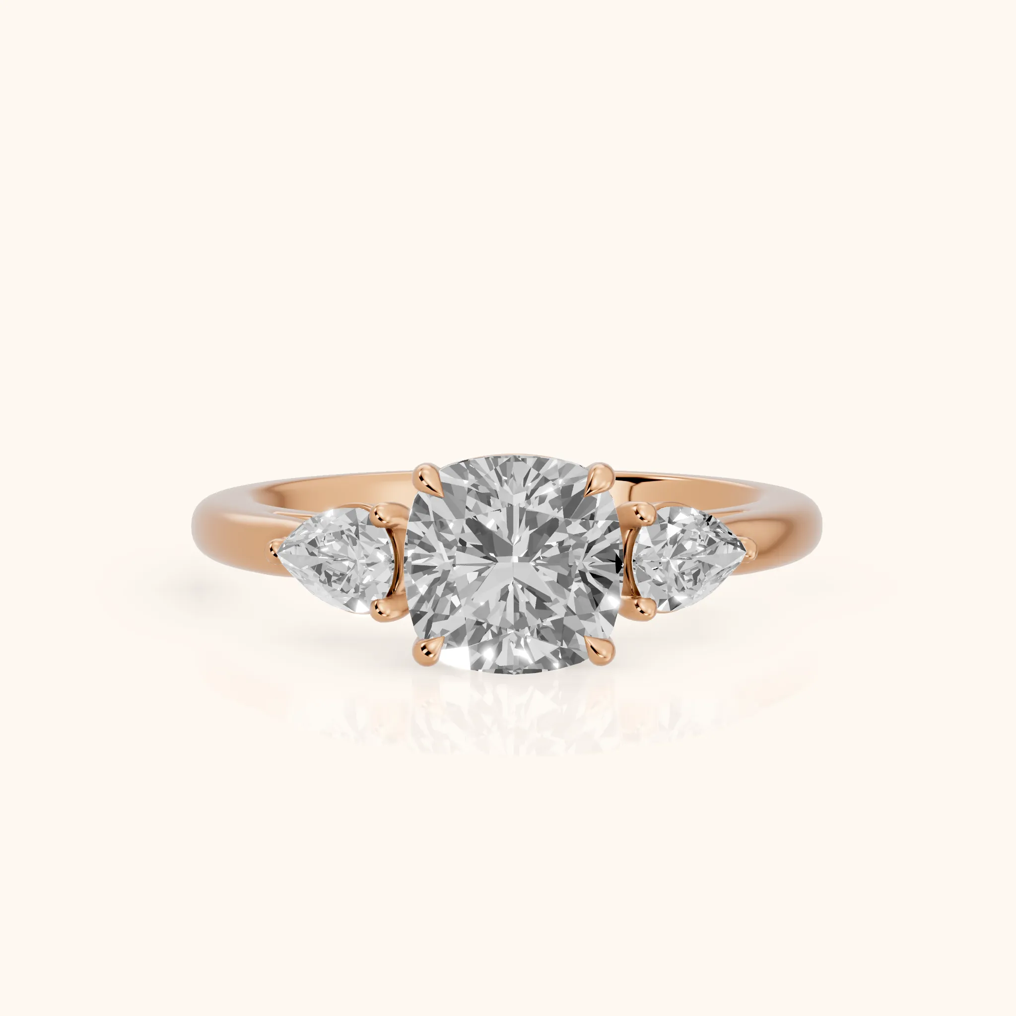 Phoebe Three-Stone Cushion Diamond Ring in Rose Gold — view 1
