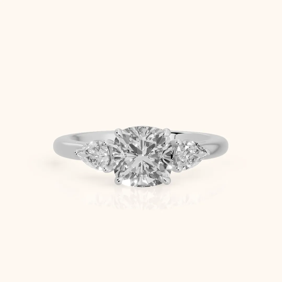 Phoebe Three-Stone Cushion Diamond Ring in Silver — view 2