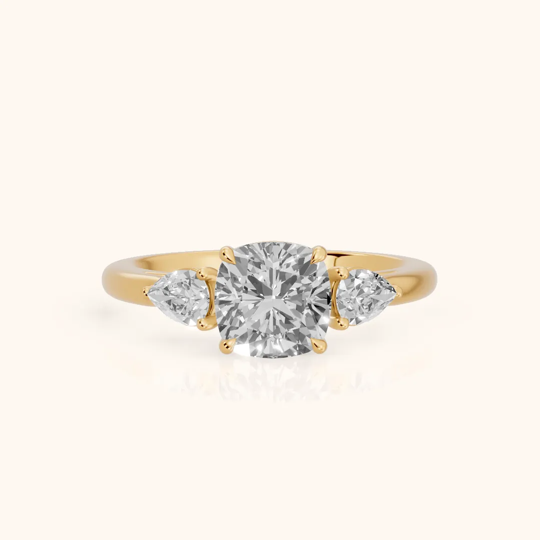 Phoebe Three-Stone Cushion Diamond Ring in Yellow Gold — view 2
