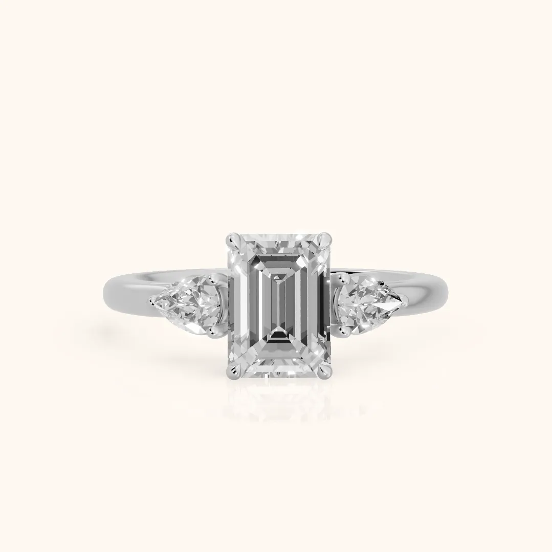 Phoebe Three-Stone Emerald Diamond Ring in Silver — view 2