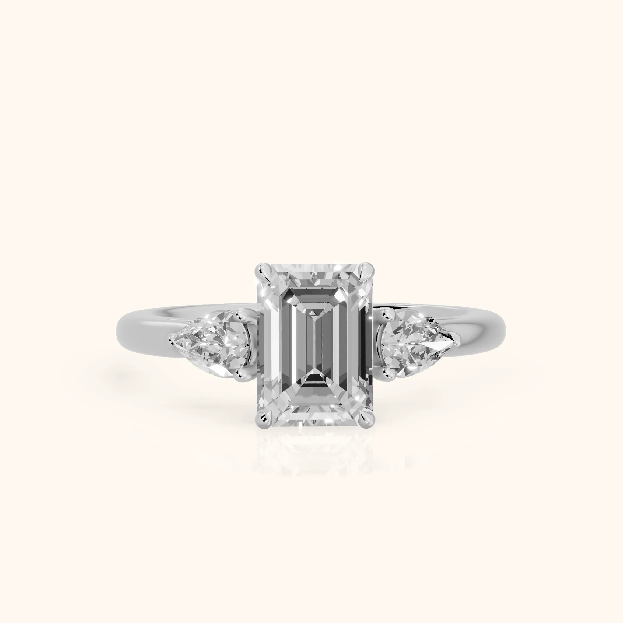 Phoebe Three-Stone Emerald Diamond Ring in Silver — view 1