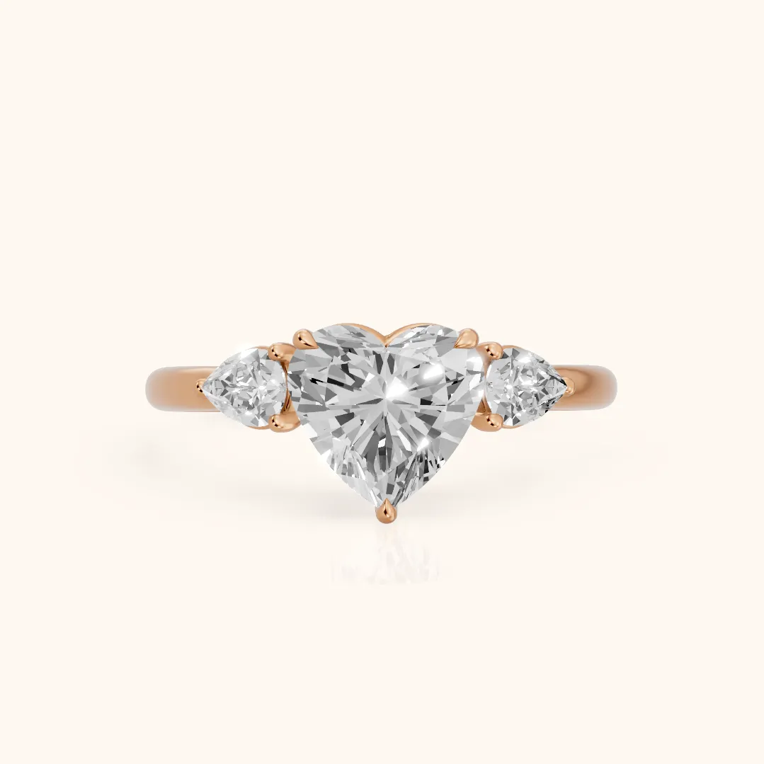 Phoebe Three-Stone Heart Diamond Ring in Rose Gold — view 2