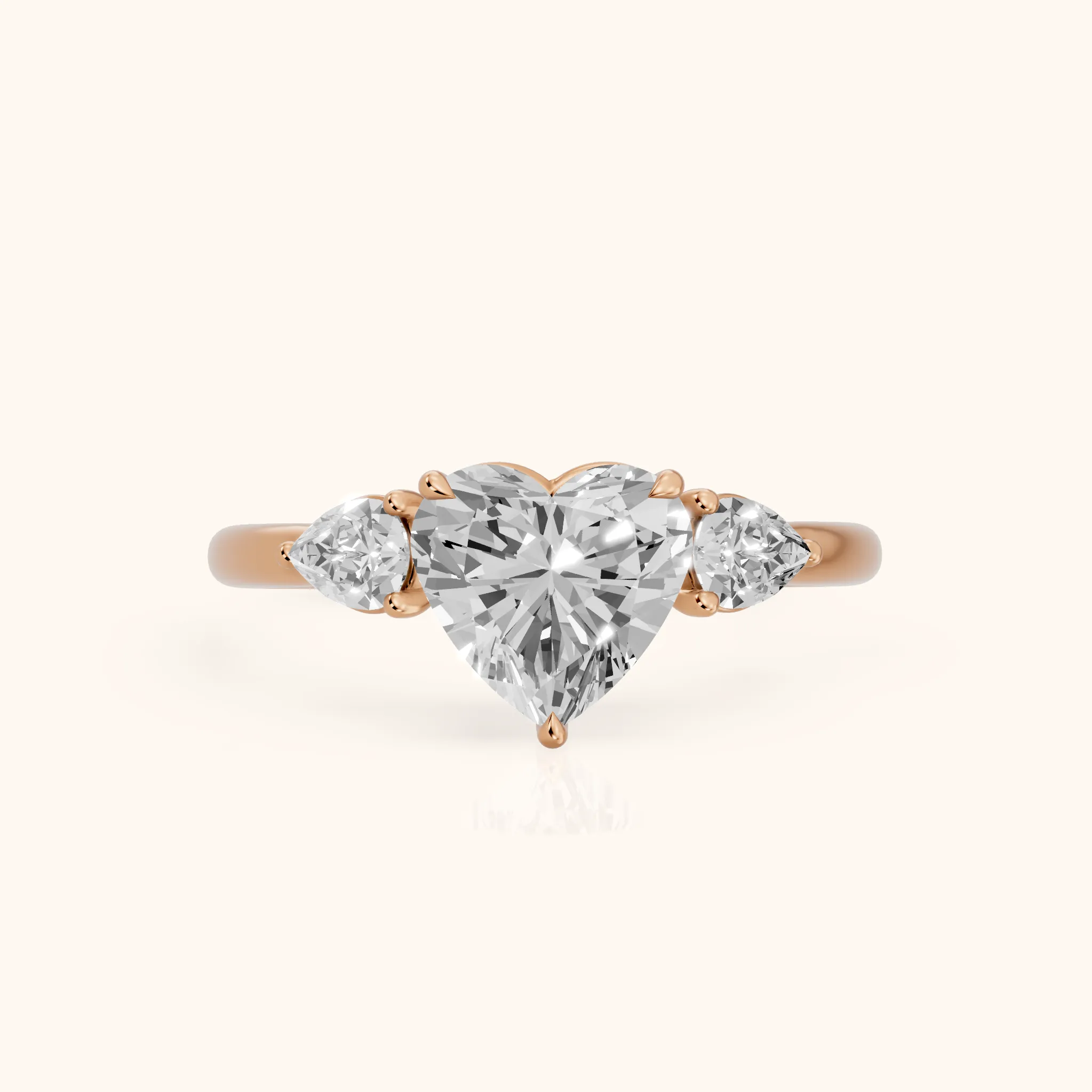 Phoebe Three-Stone Heart Diamond Ring in Rose Gold — view 1