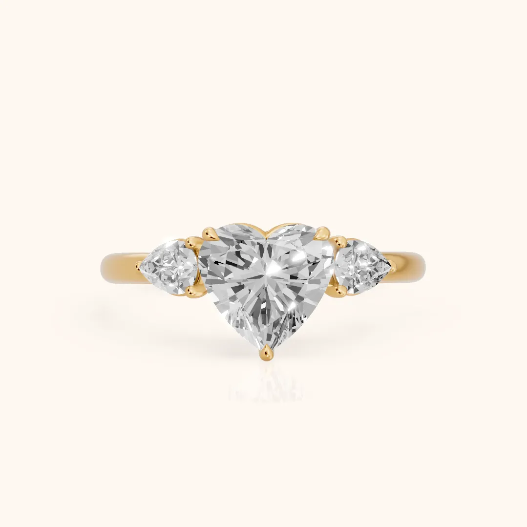 Phoebe Three-Stone Heart Diamond Ring in Yellow Gold — view 2