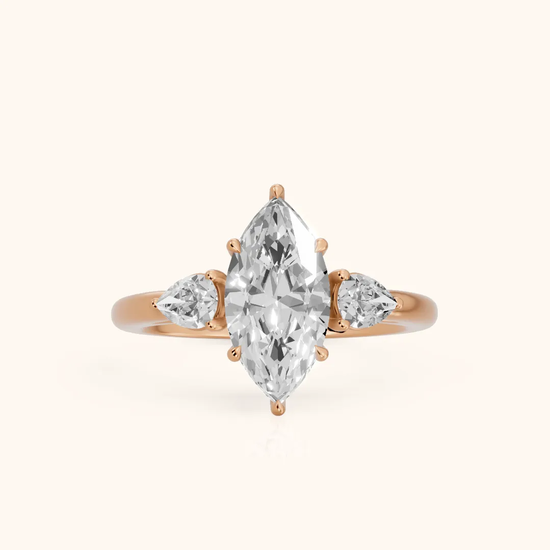 Phoebe Three-Stone Marquise Diamond Ring in Rose Gold — view 2