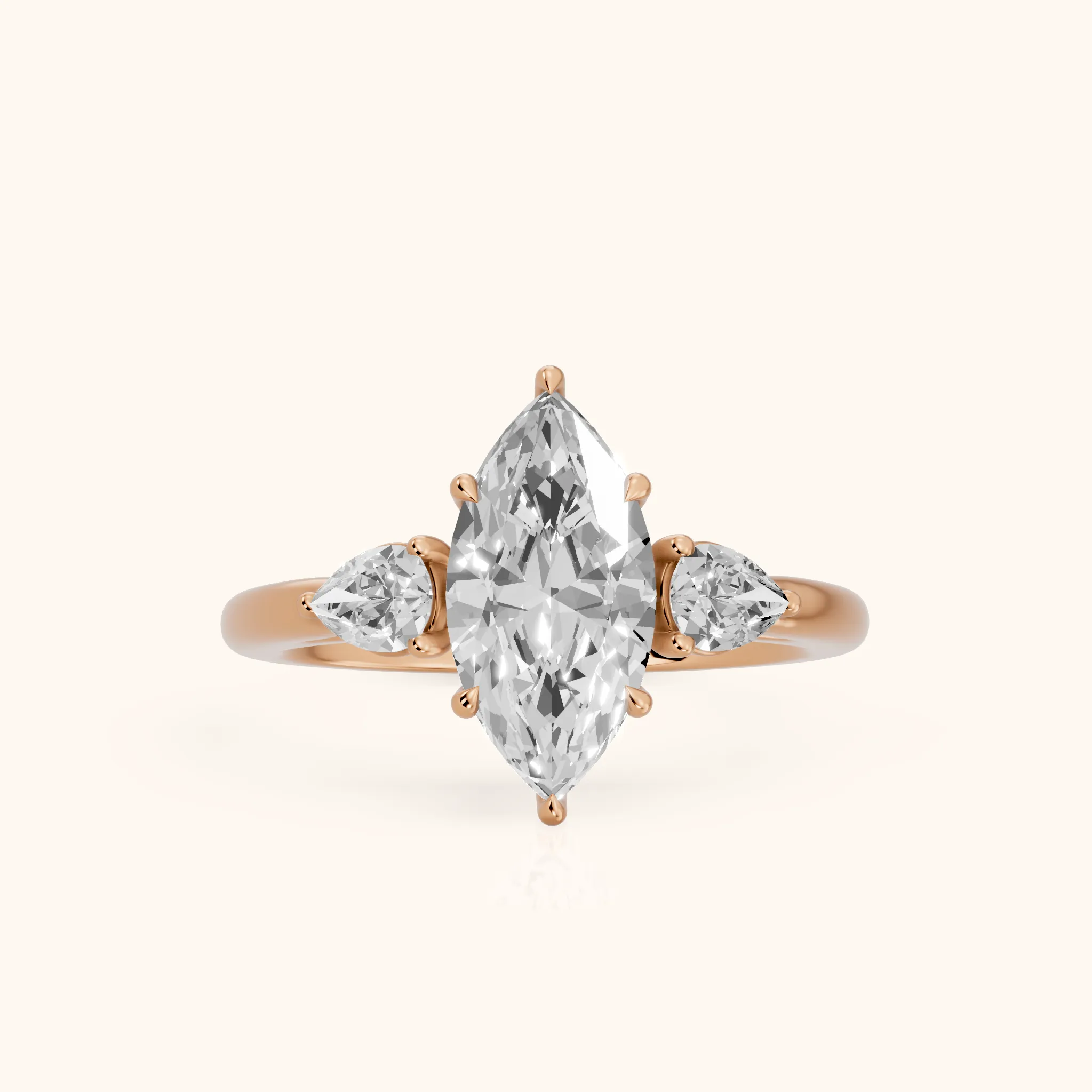 Phoebe Three-Stone Marquise Diamond Ring in Rose Gold — view 1